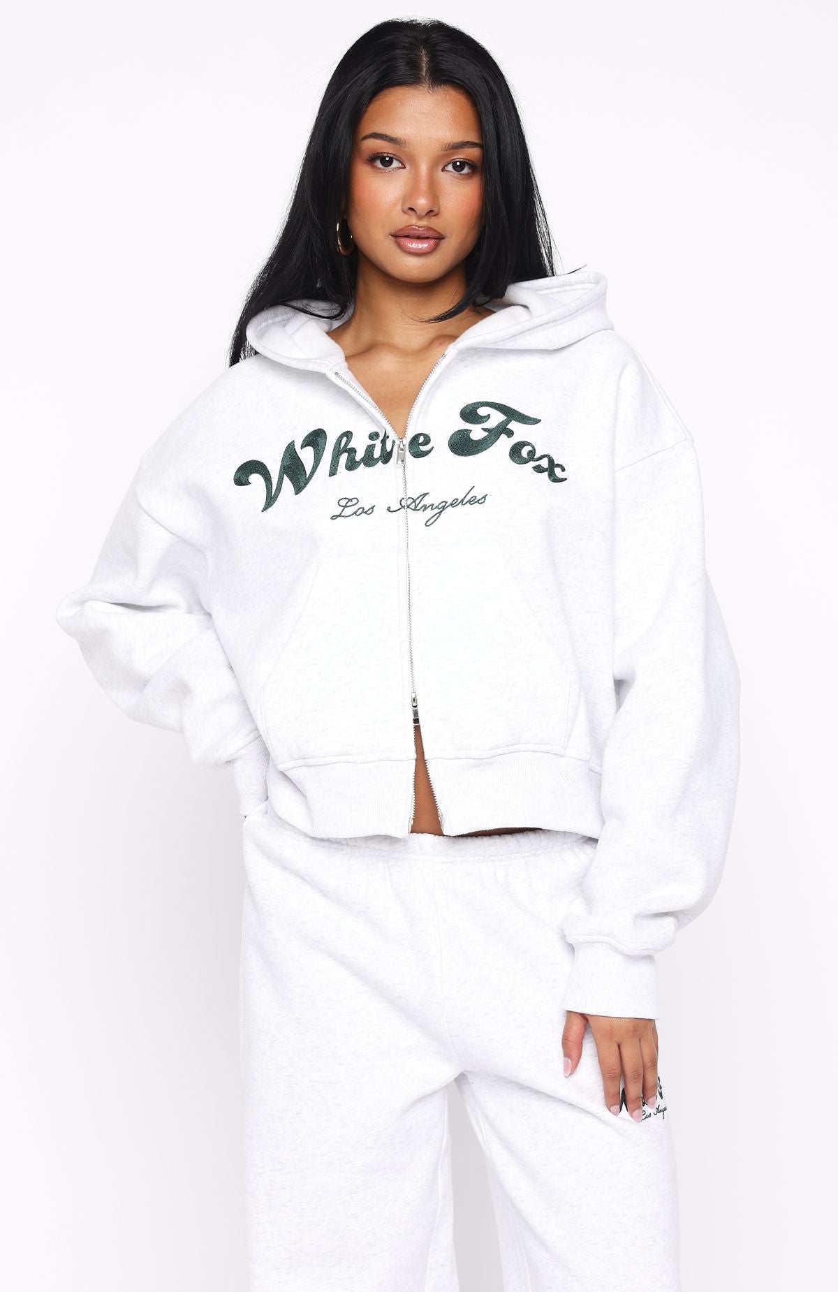 Through Thick And Thin Boxy Zip Front Hoodie Grey Marle - Image 2