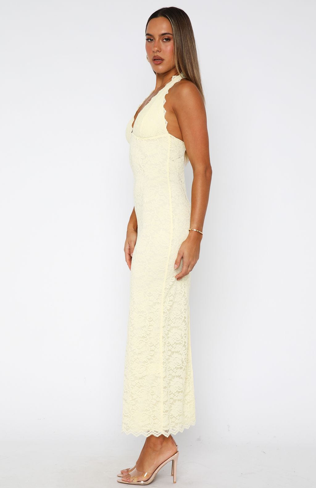Destiny Lace Maxi Dress Lemon - Image 3