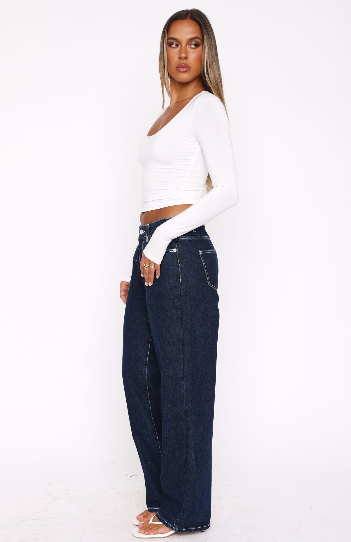 Bring The Style Low Rise Wide Leg Jeans Dark Indigo - Image 3