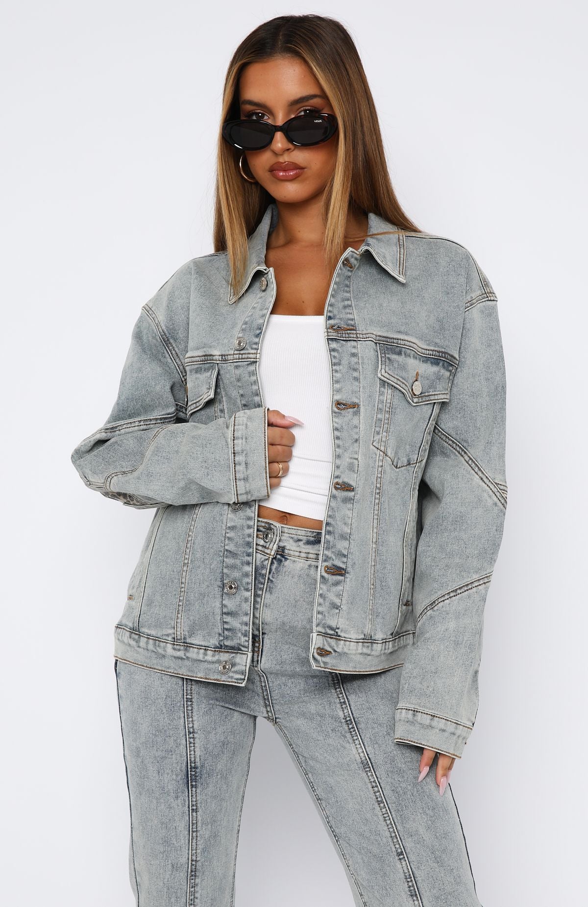Zoe Oversized Denim Jacket Light Blue Acid - Image 3