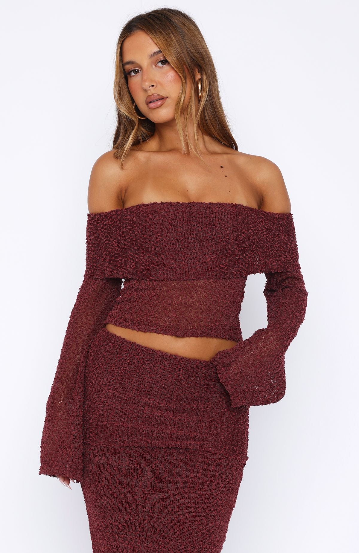 In Too Deep Long Sleeve Knit Top Burgundy - Image 2