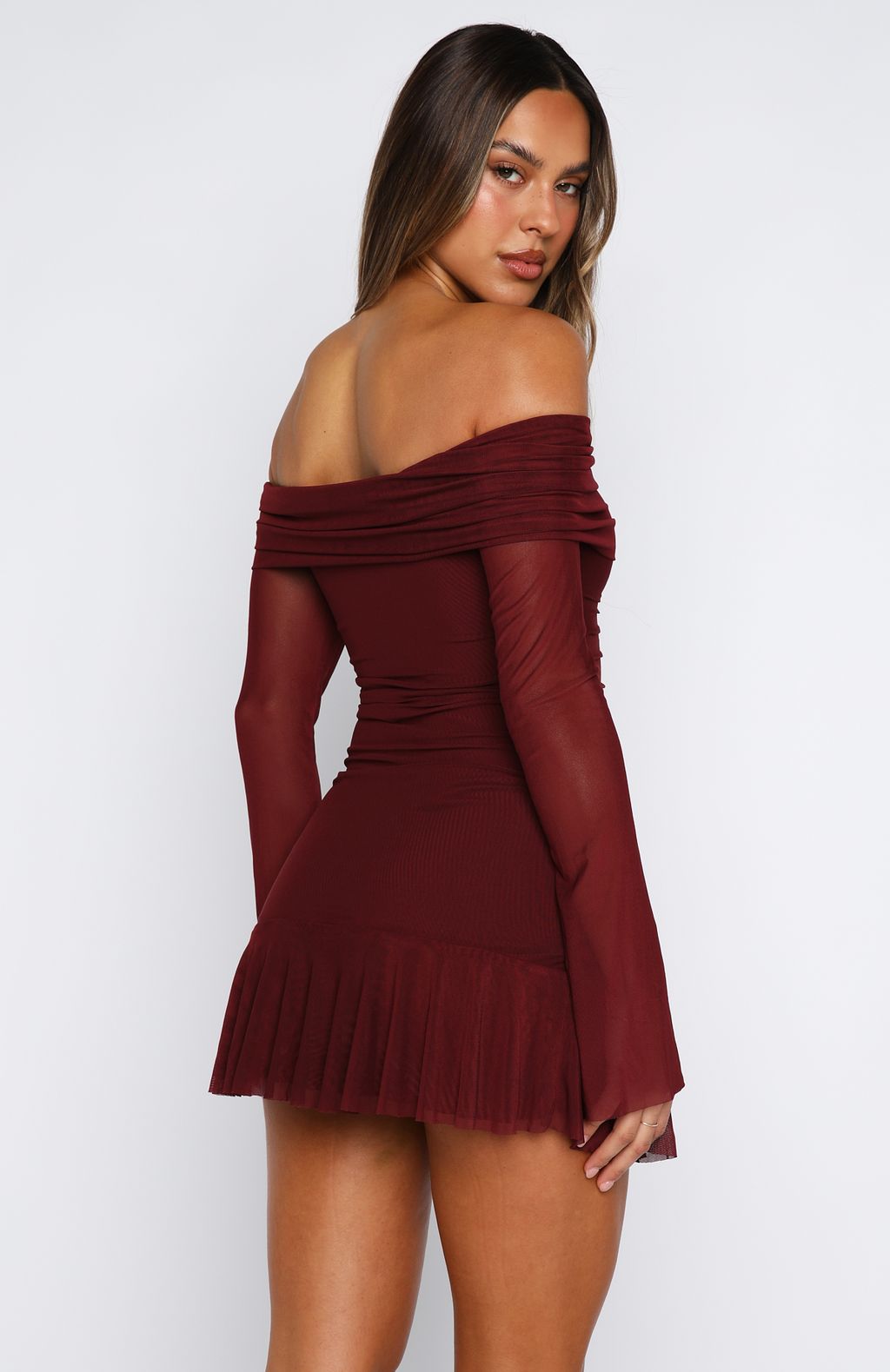 Dreaming Of Yesterday Long Sleeve Mini Dress Burgundy - Image 4