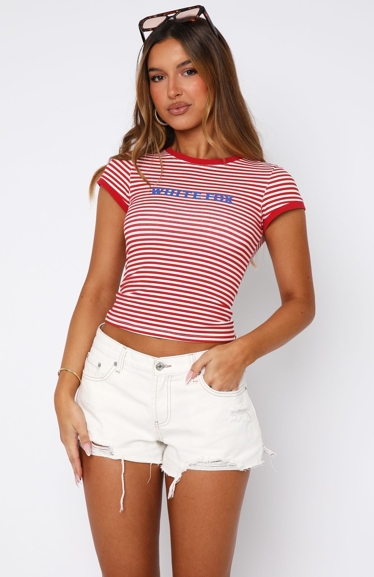 Public Attention Distressed Denim Shorts Off White - Image 2