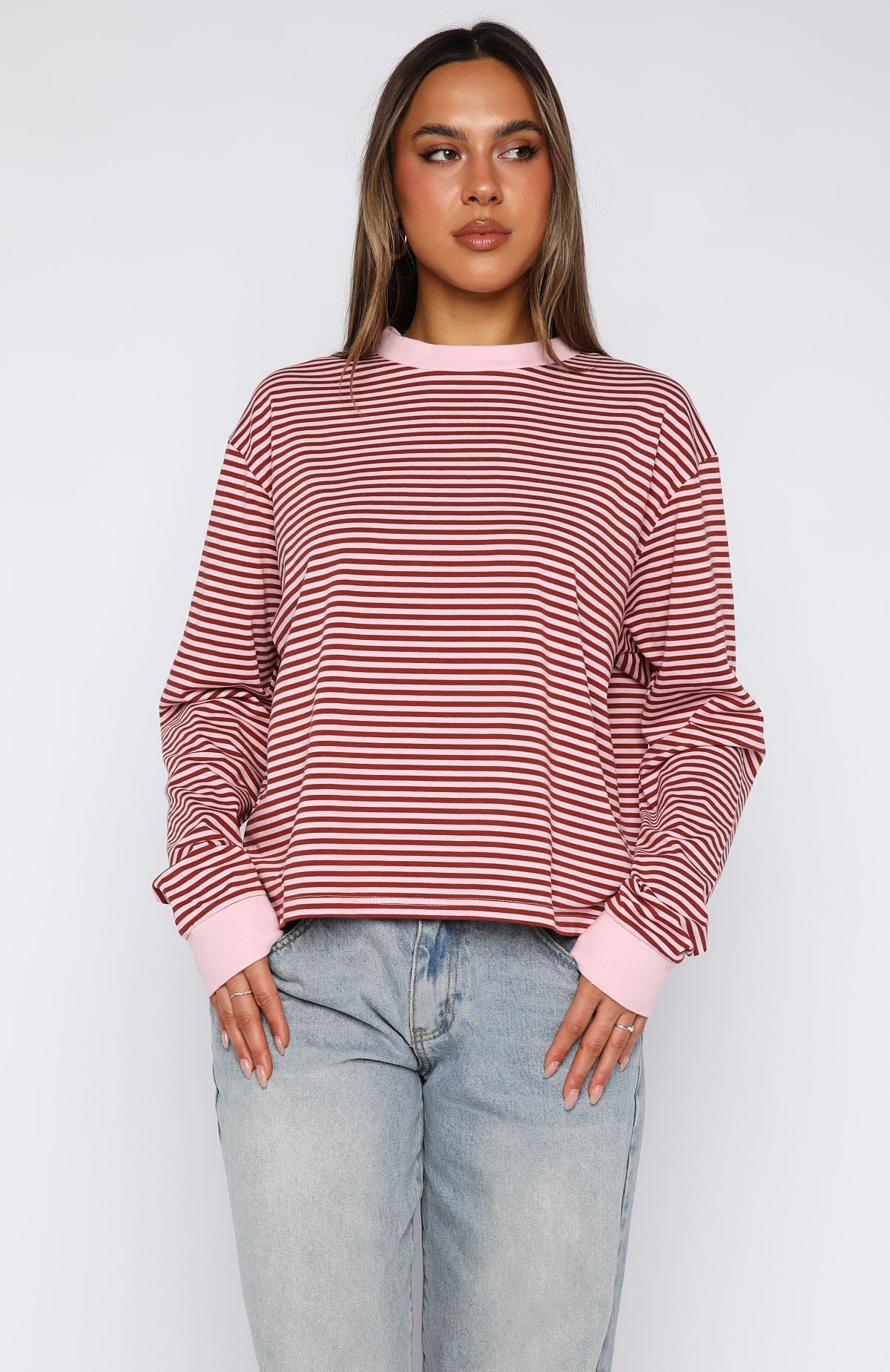 Touchdown Long Sleeve Tee Pink Stripe - Image 2