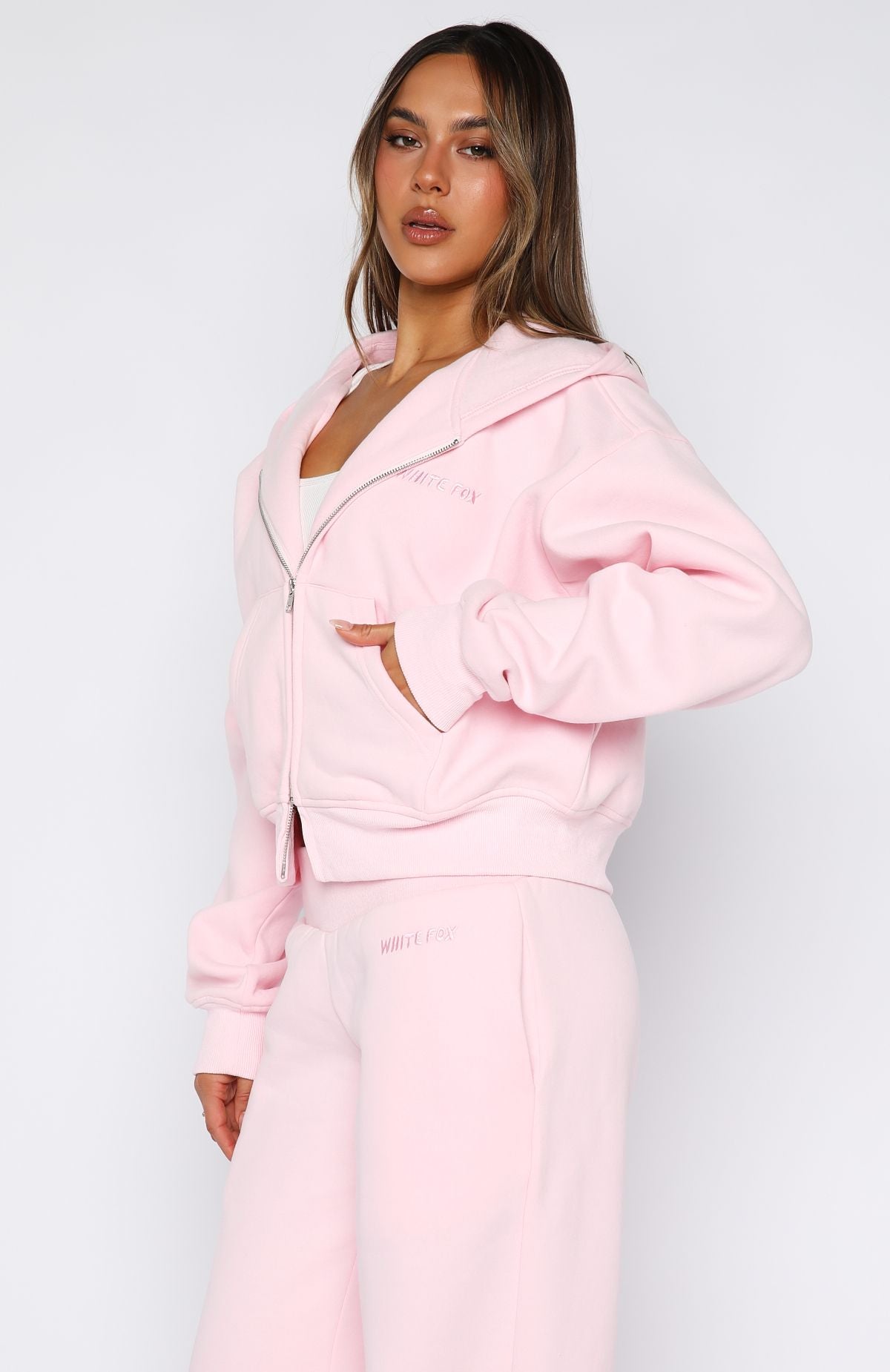 Come A Long Way Boxy Zip Front Hoodie Pink - Image 3