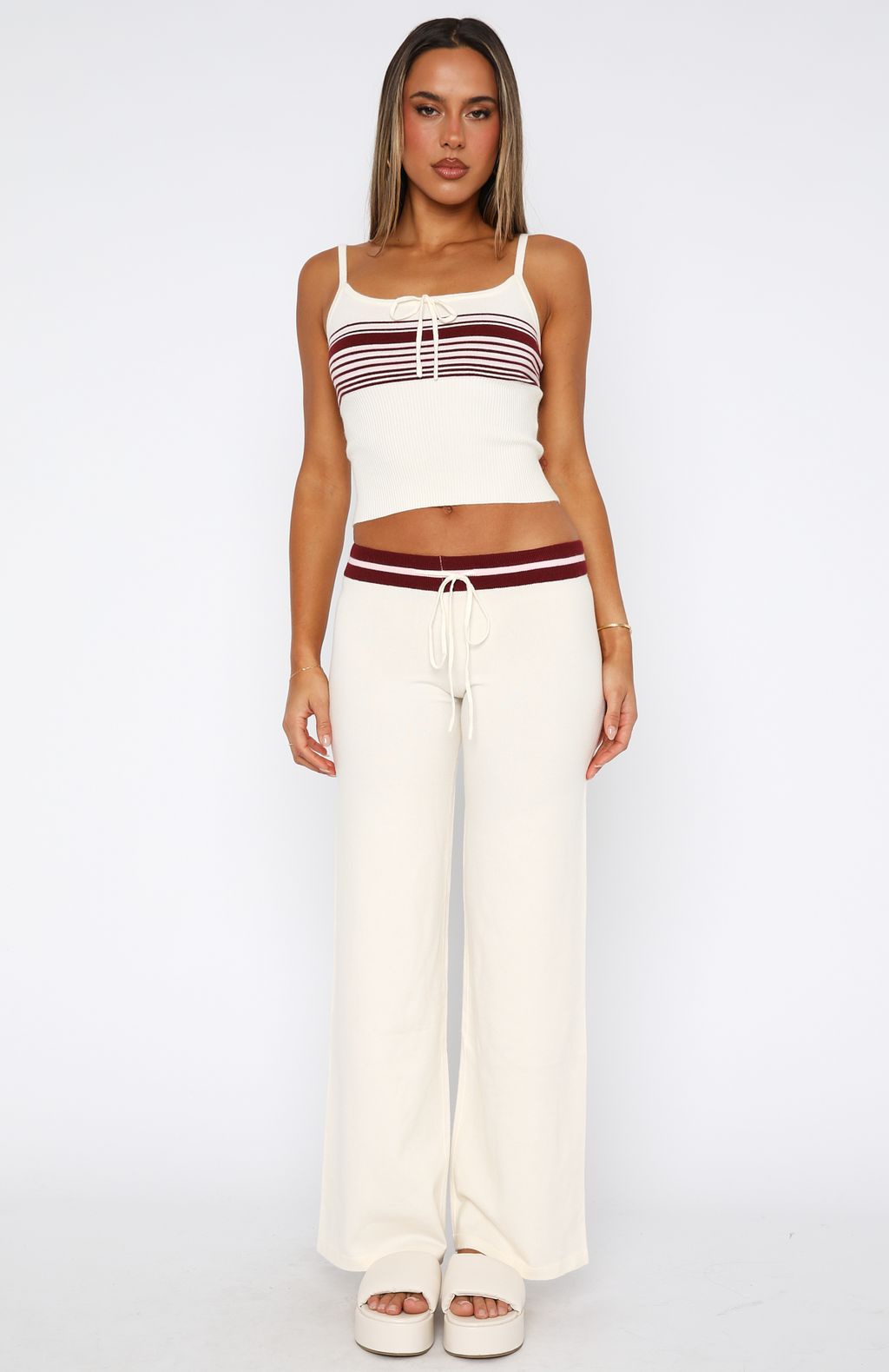 Keep Driving Knit Pants Burgundy Stripe - Image 3