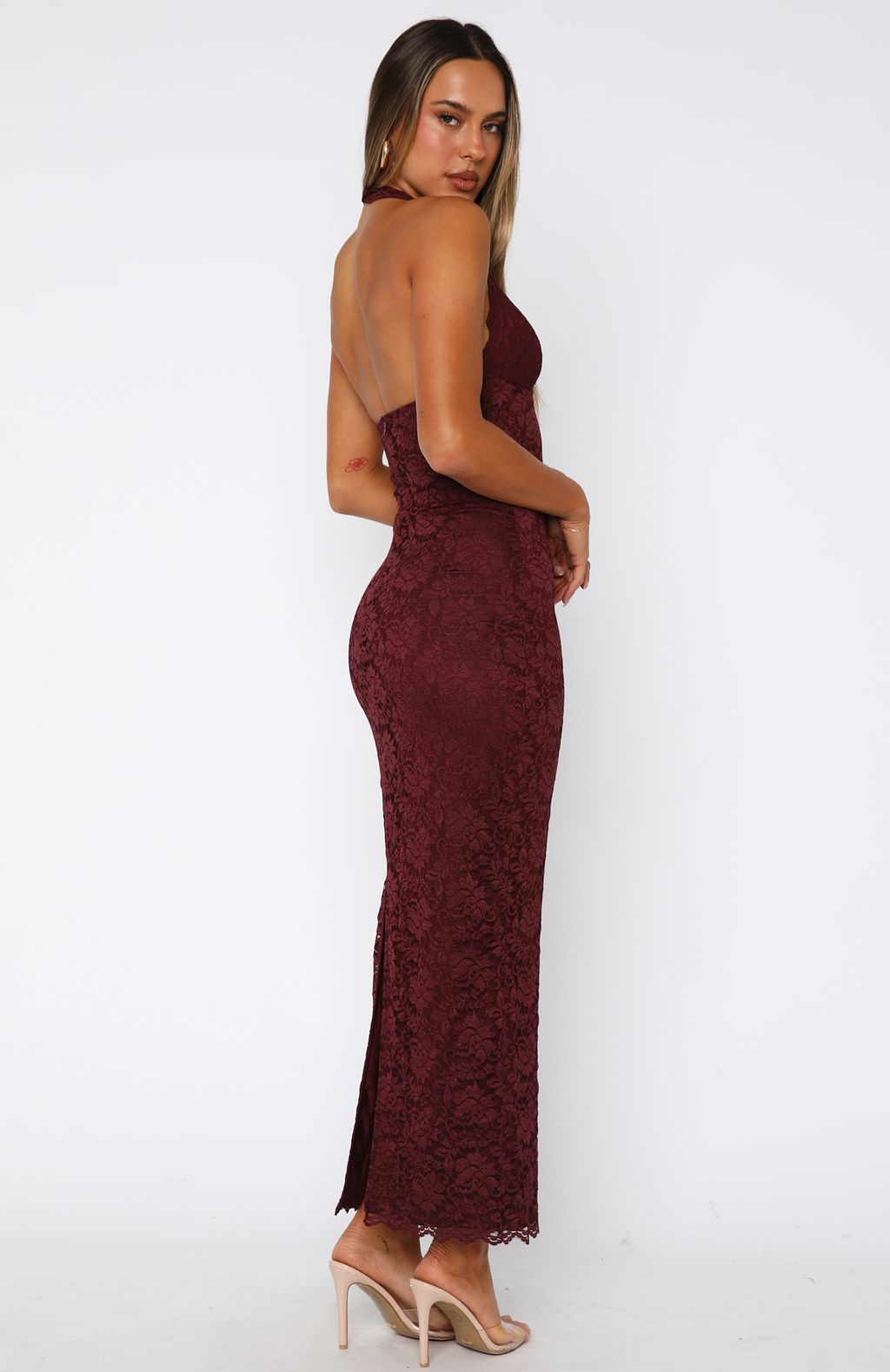 Destiny Lace Maxi Dress Burgundy - Image 4