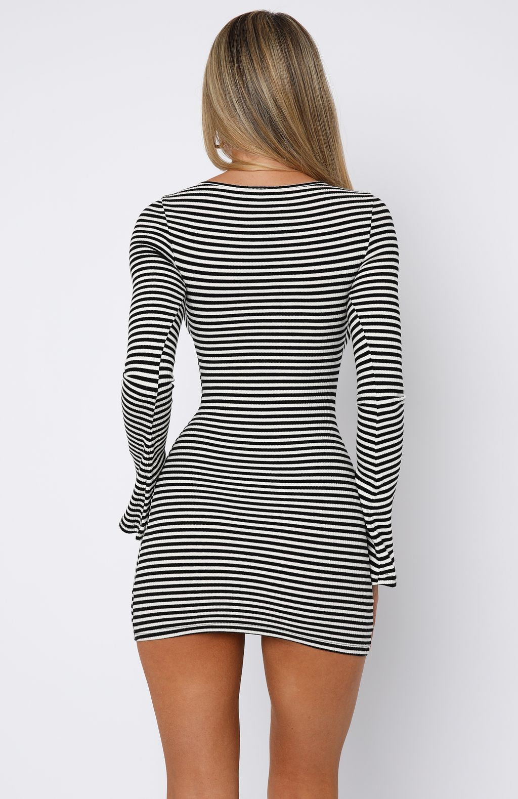 Lost Files Long Sleeve Mini Dress Black/White Stripe - Image 4