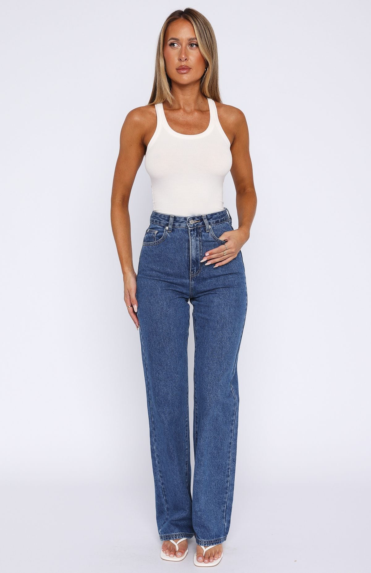 Long Way To Go High Rise Straight Leg Jeans Cobalt Blue Wash - Image 2