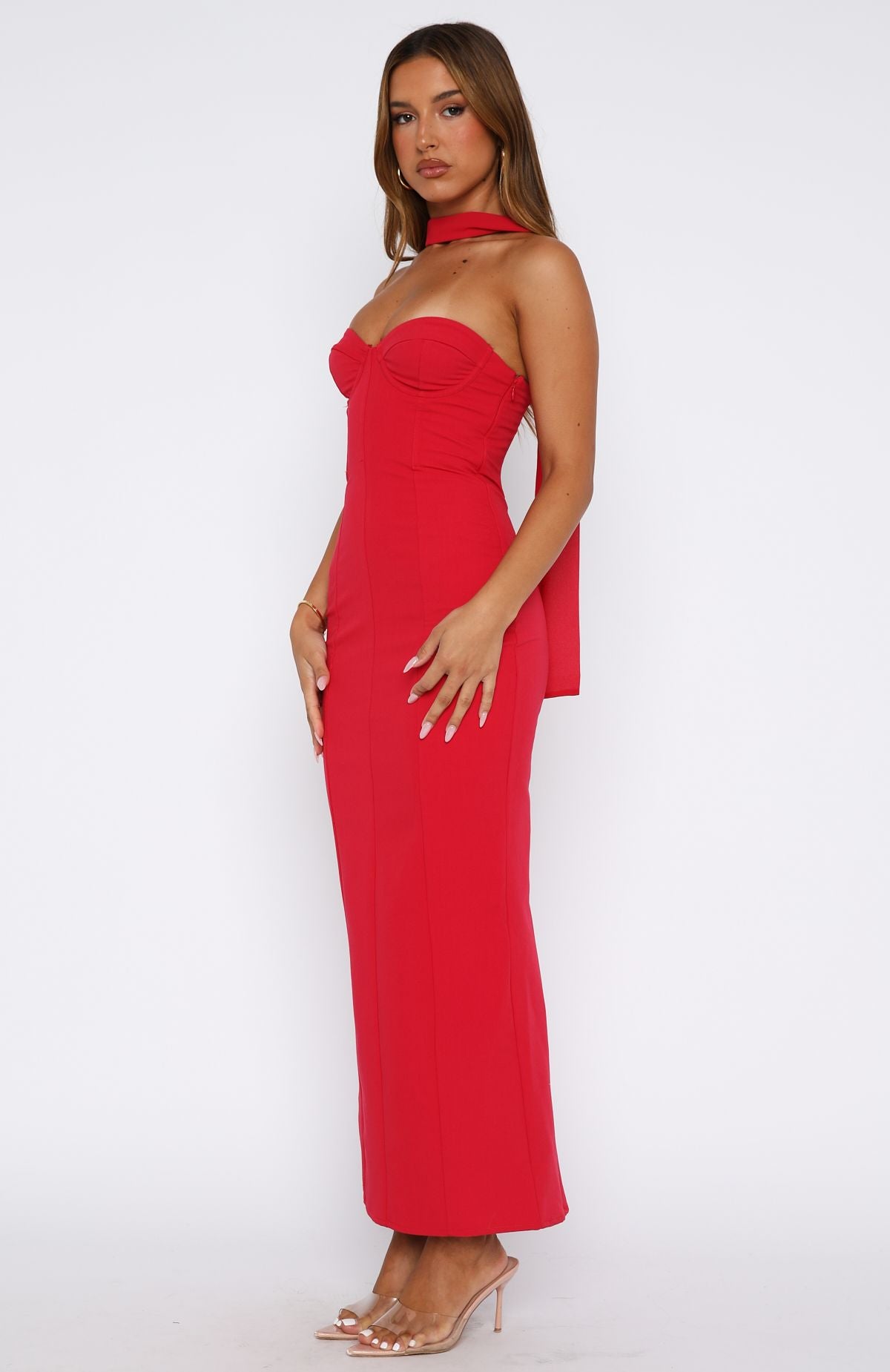 Raining Hearts Strapless Maxi Dress Red - Image 3
