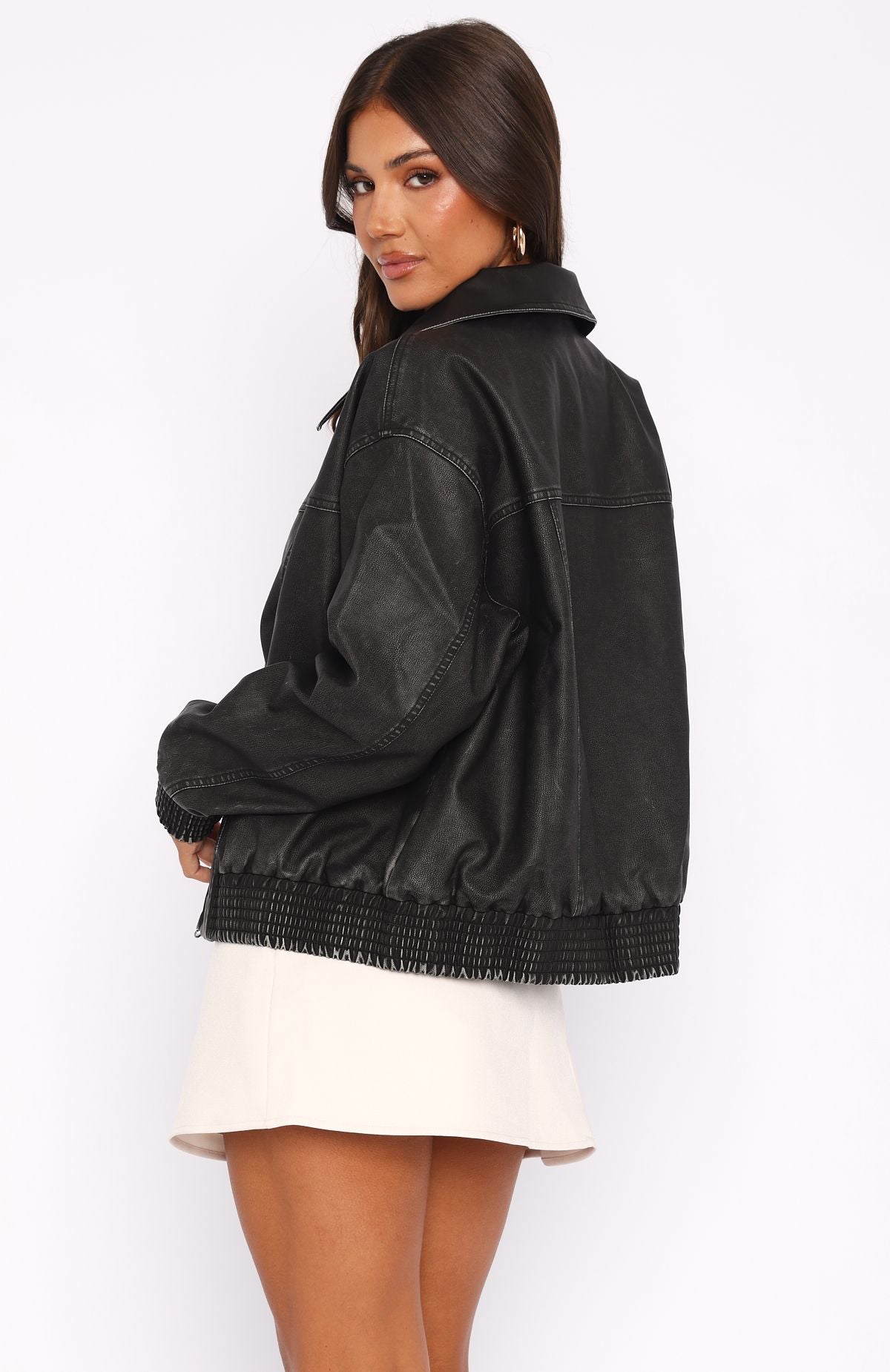 Make Things Right PU Bomber Jacket Washed Black - Image 4
