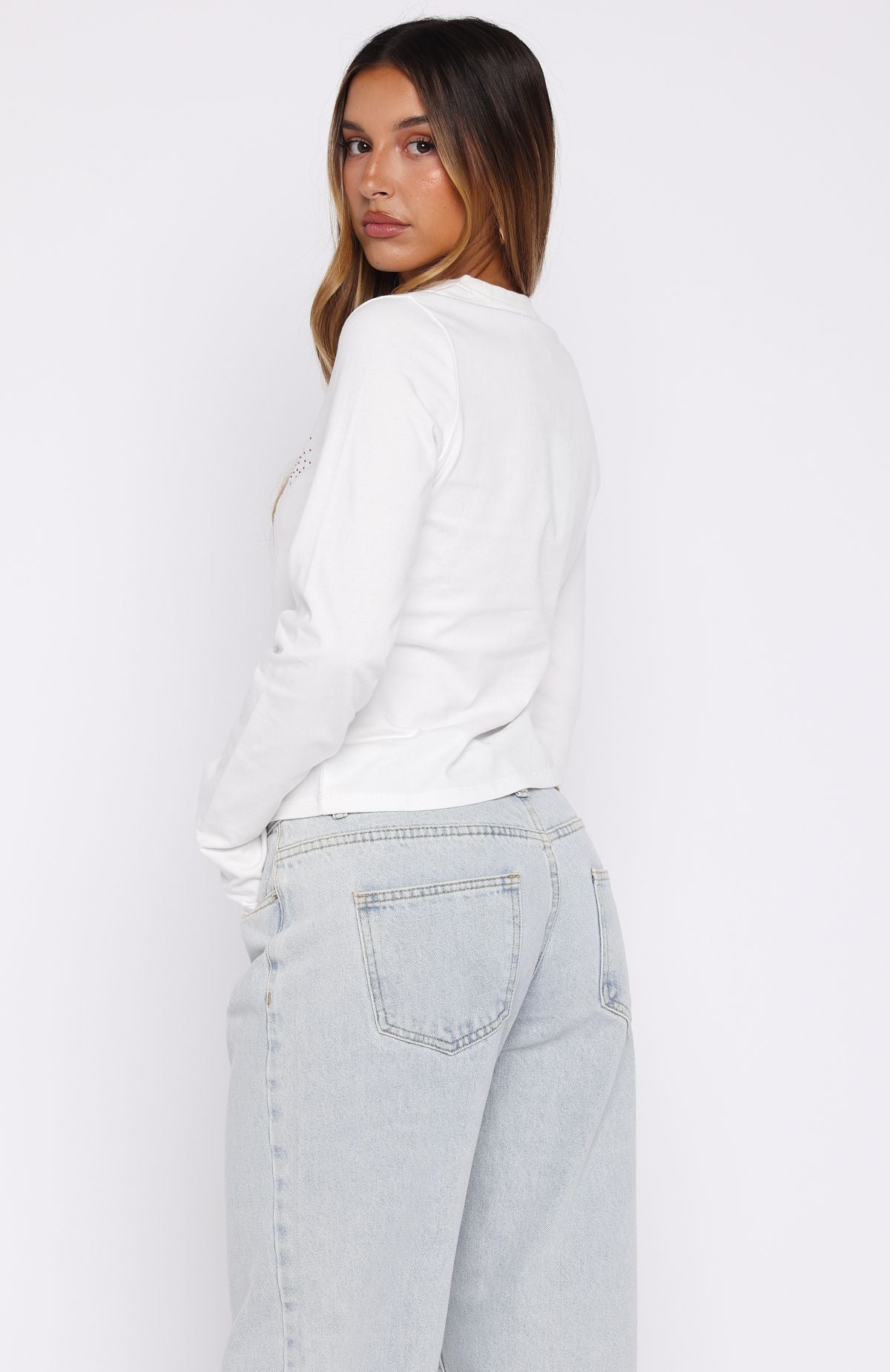 Let's Get Going Relaxed Long Sleeve Baby Tee White - Image 4