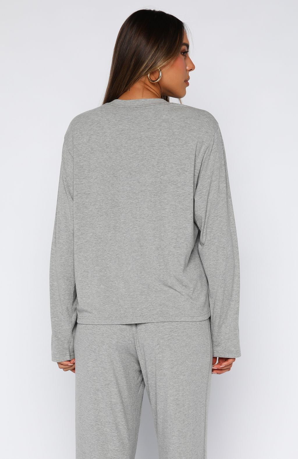 Come A Long Way Soft Lounge Long Sleeve Ribbed Tee Grey Marle - Image 4