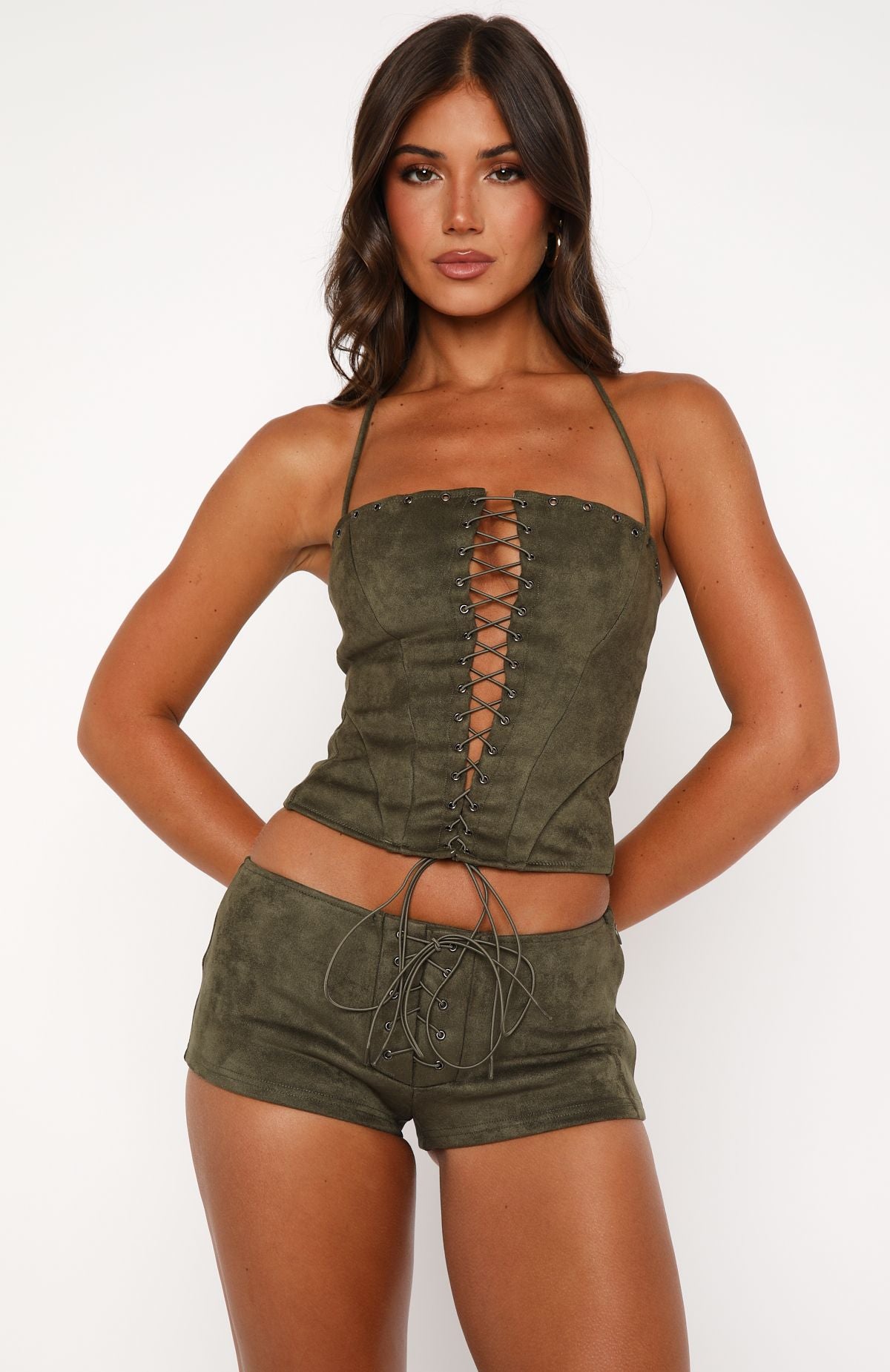 Don't Speak Faux Suede Bustier Cactus - Image 2