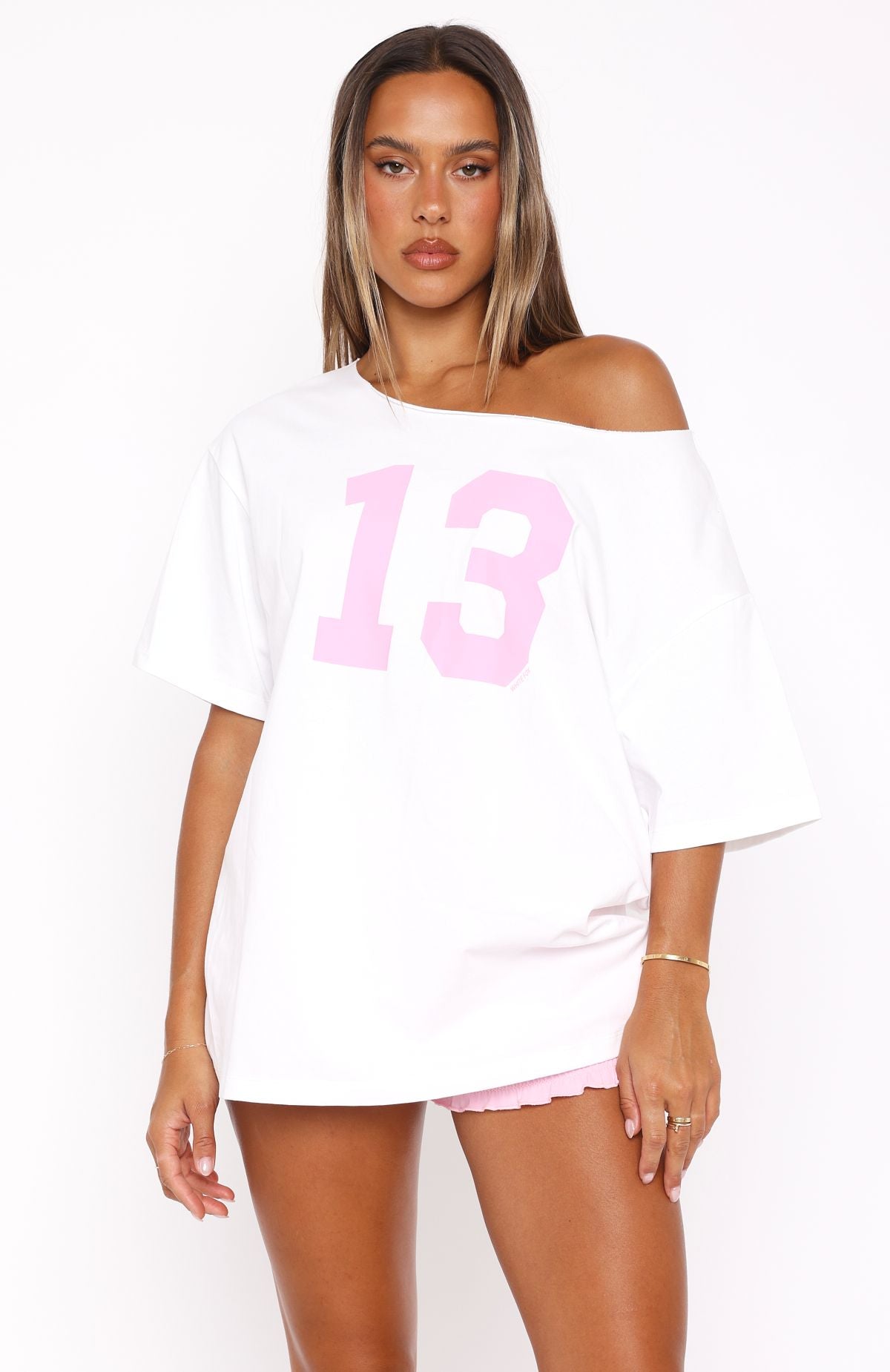 Trial Run Off Shoulder Oversized Tee White - Image 2