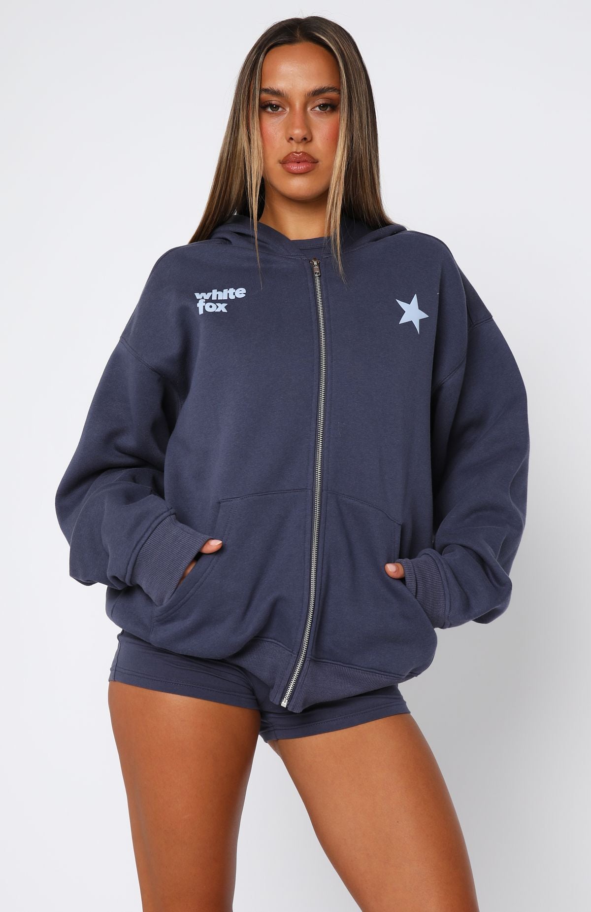 From The Archives Charli Zip Front Hoodie Navy - Image 2