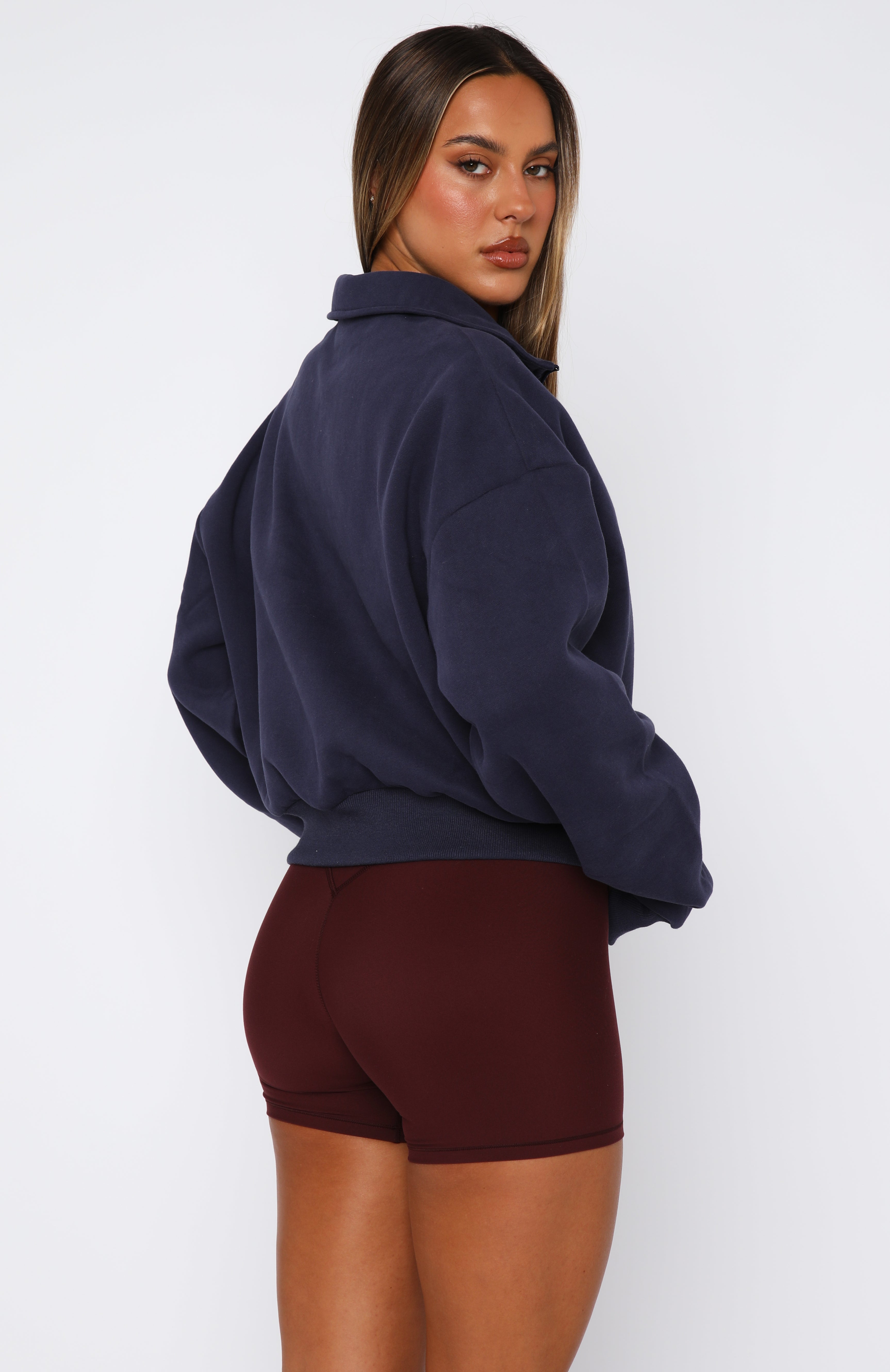 Let The Bells Ring Cropped Quarter Zip Sweater Navy - Image 4