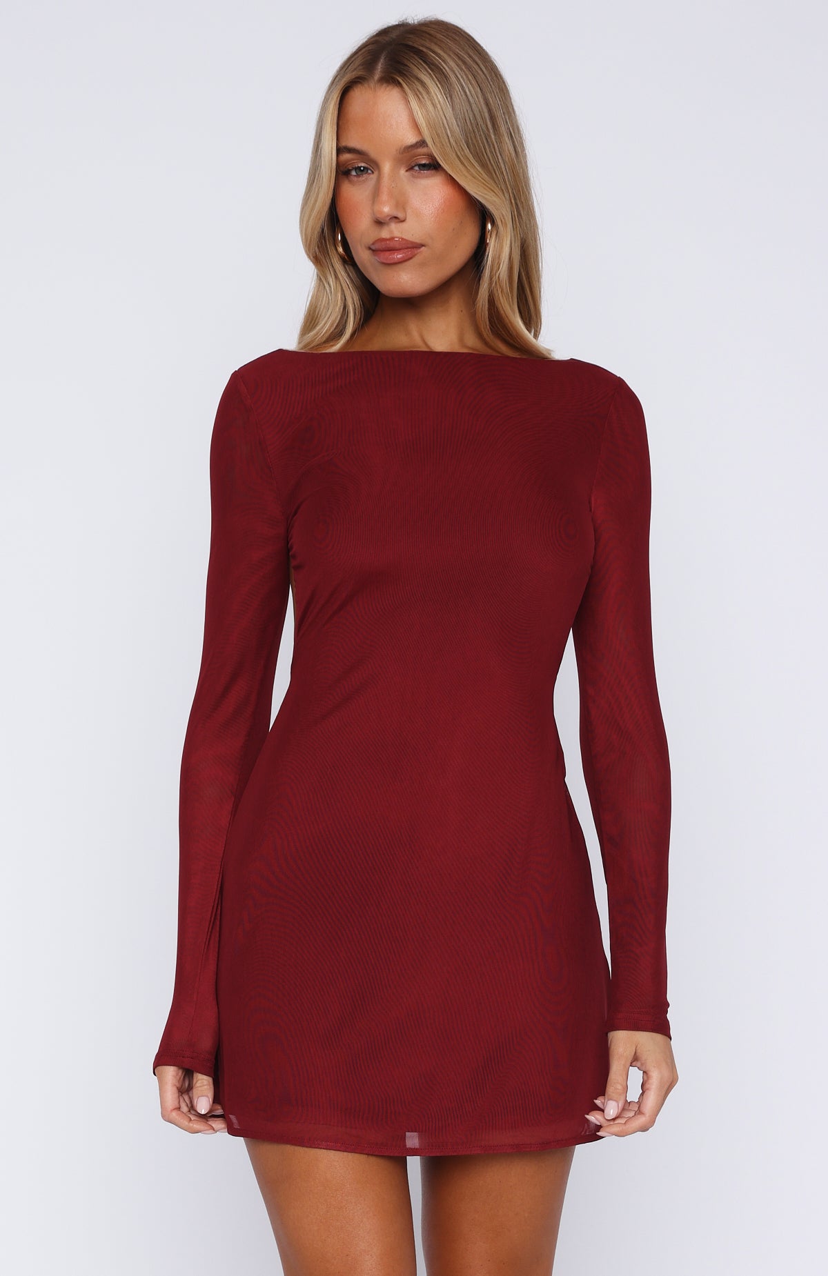 Bad Influence Long Sleeve Mini Dress Burgundy - Image 2