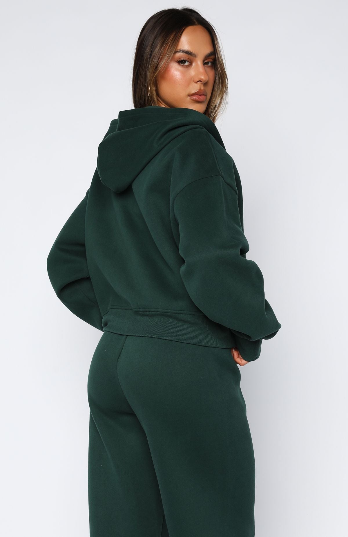 Brand New Start Boxy Zip Front Hoodie Forest Green - Image 4