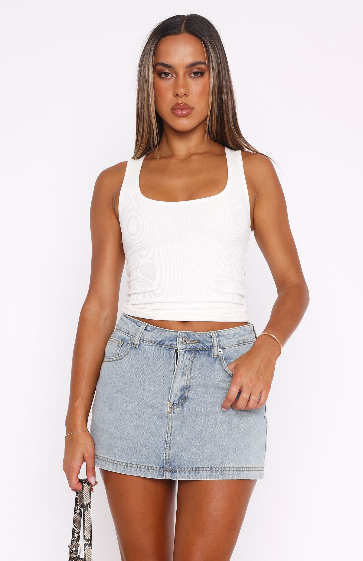 Don't Leave Me Denim Skort Light Blue Wash - Image 2