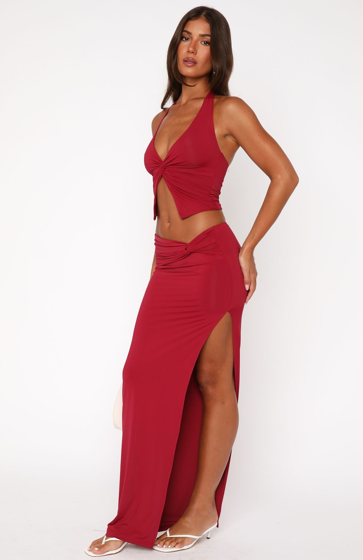 Made You Look Maxi Skirt Burgundy - Image 3