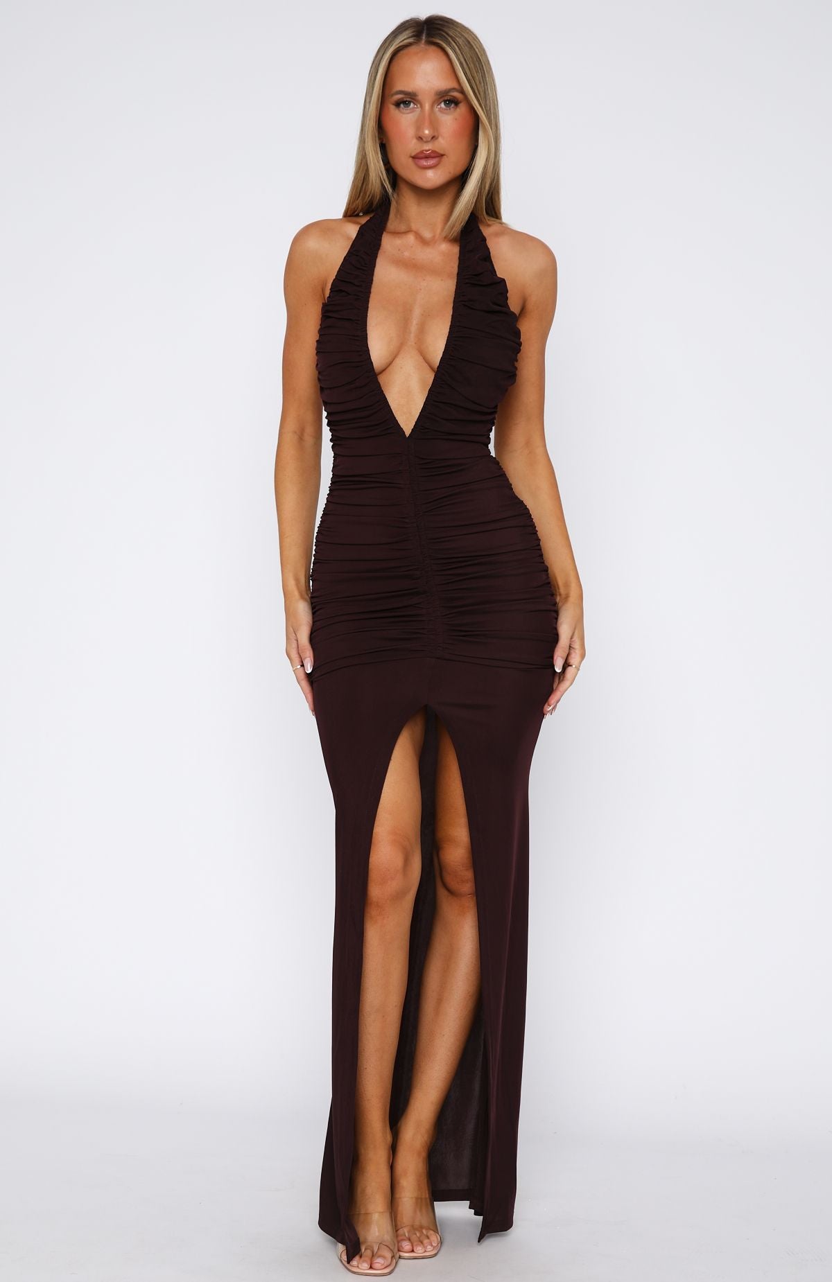 Keep Me Close Maxi Dress Chocolate - Image 3