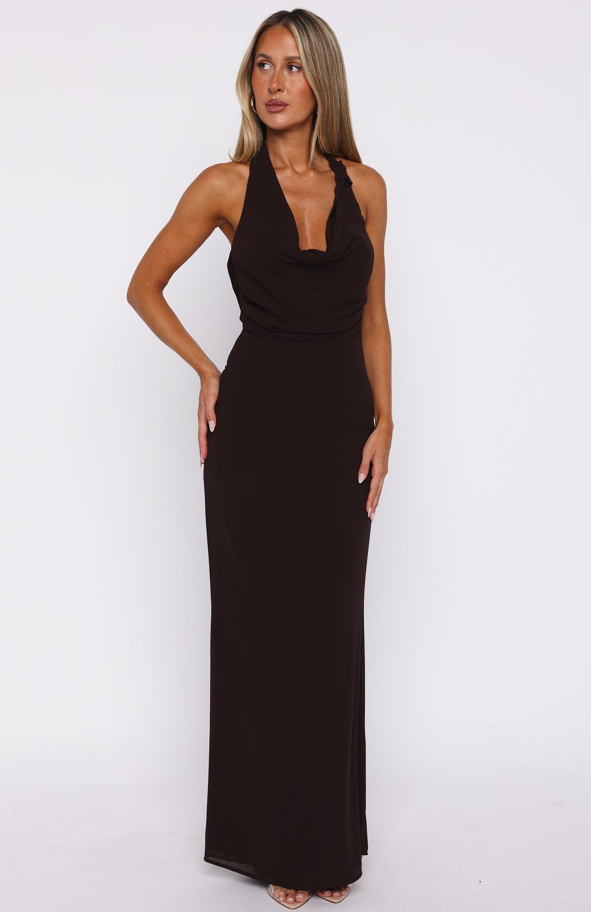 Always In Mode Halter Maxi Dress Chocolate - Image 2