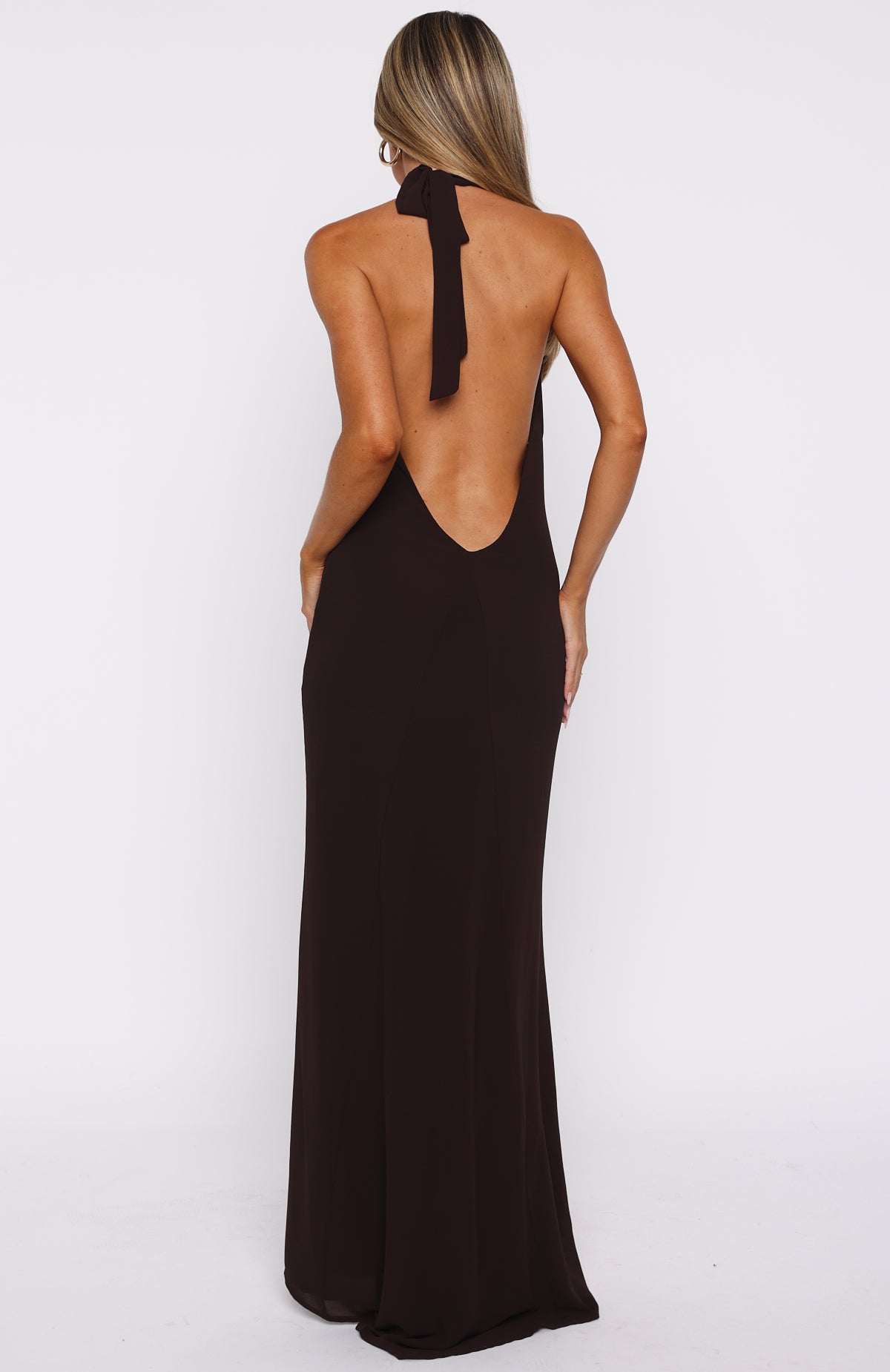 Always In Mode Halter Maxi Dress Chocolate - Image 4