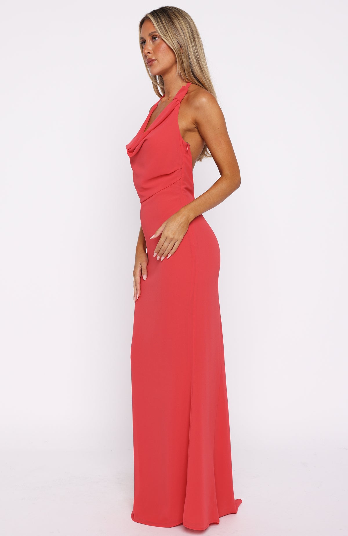 Always In Mode Halter Maxi Dress Vivid Red - Image 3