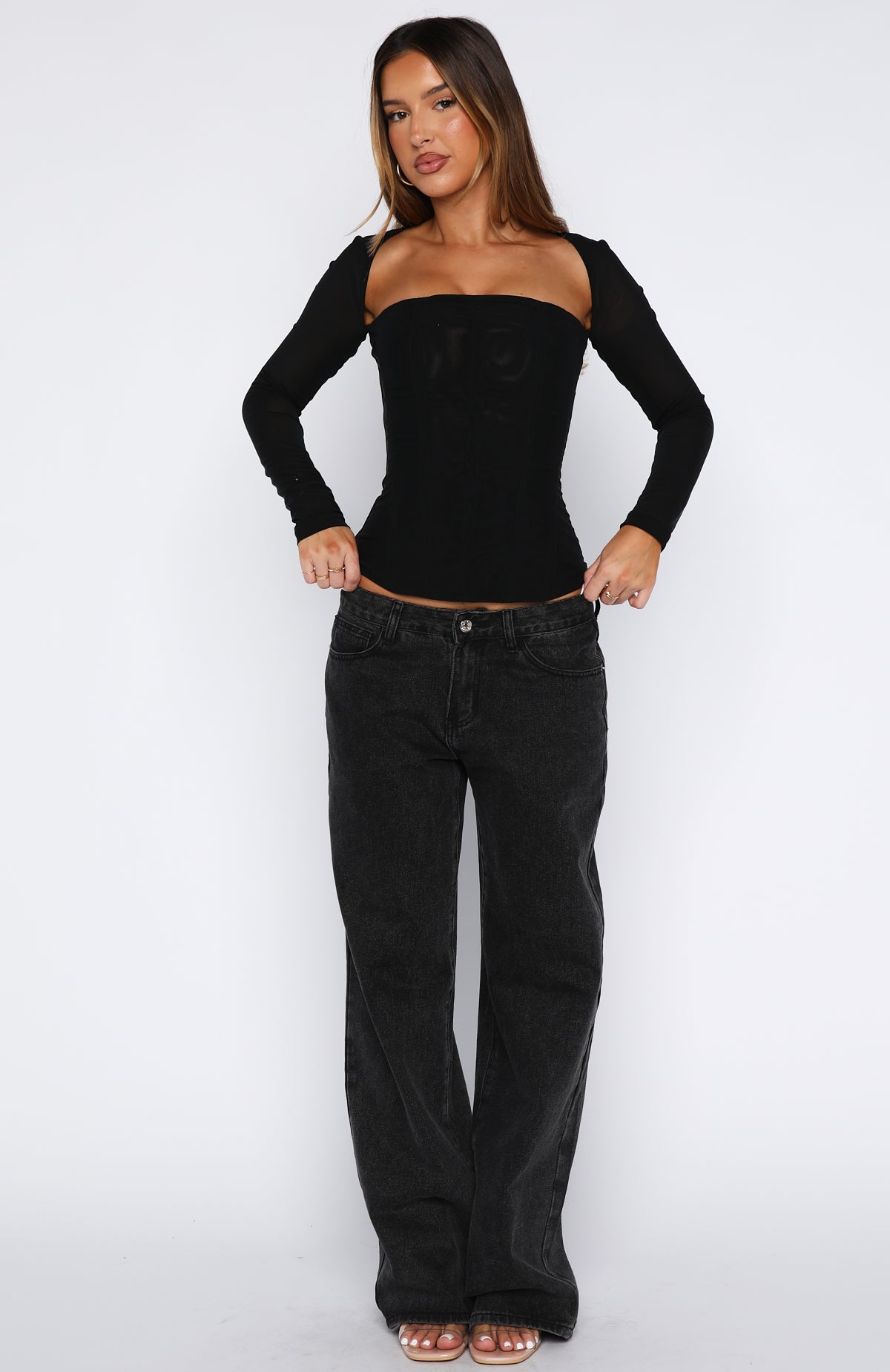 Better Believe Long Sleeve Mesh Bustier Black - Image 4