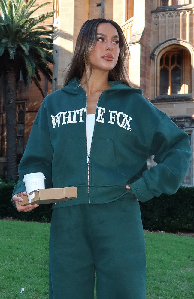 Brand New Start Boxy Zip Front Hoodie Forest Green - Image 5