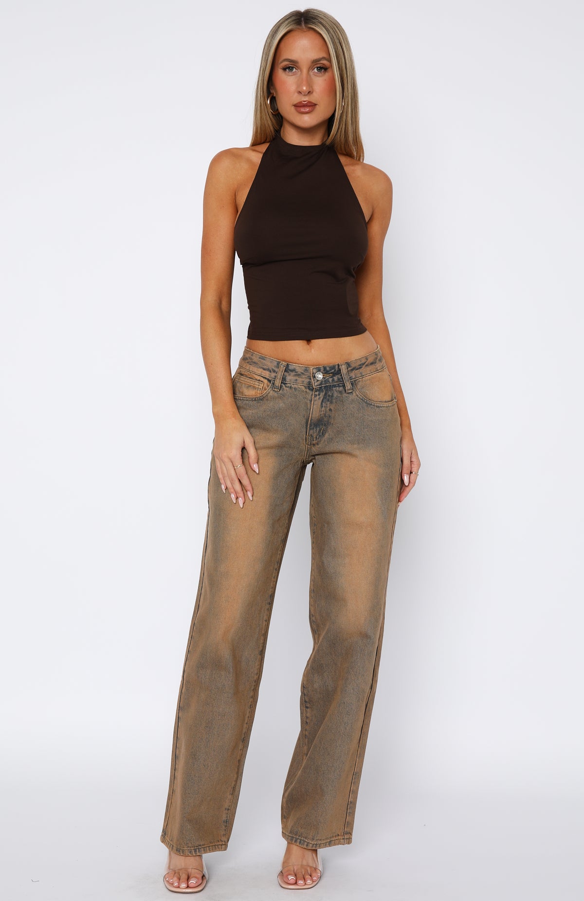 Bring The Style Low Rise Wide Leg Jeans Clay - Image 2