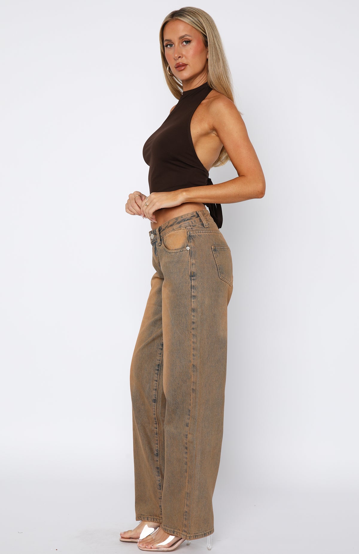 Bring The Style Low Rise Wide Leg Jeans Clay - Image 3