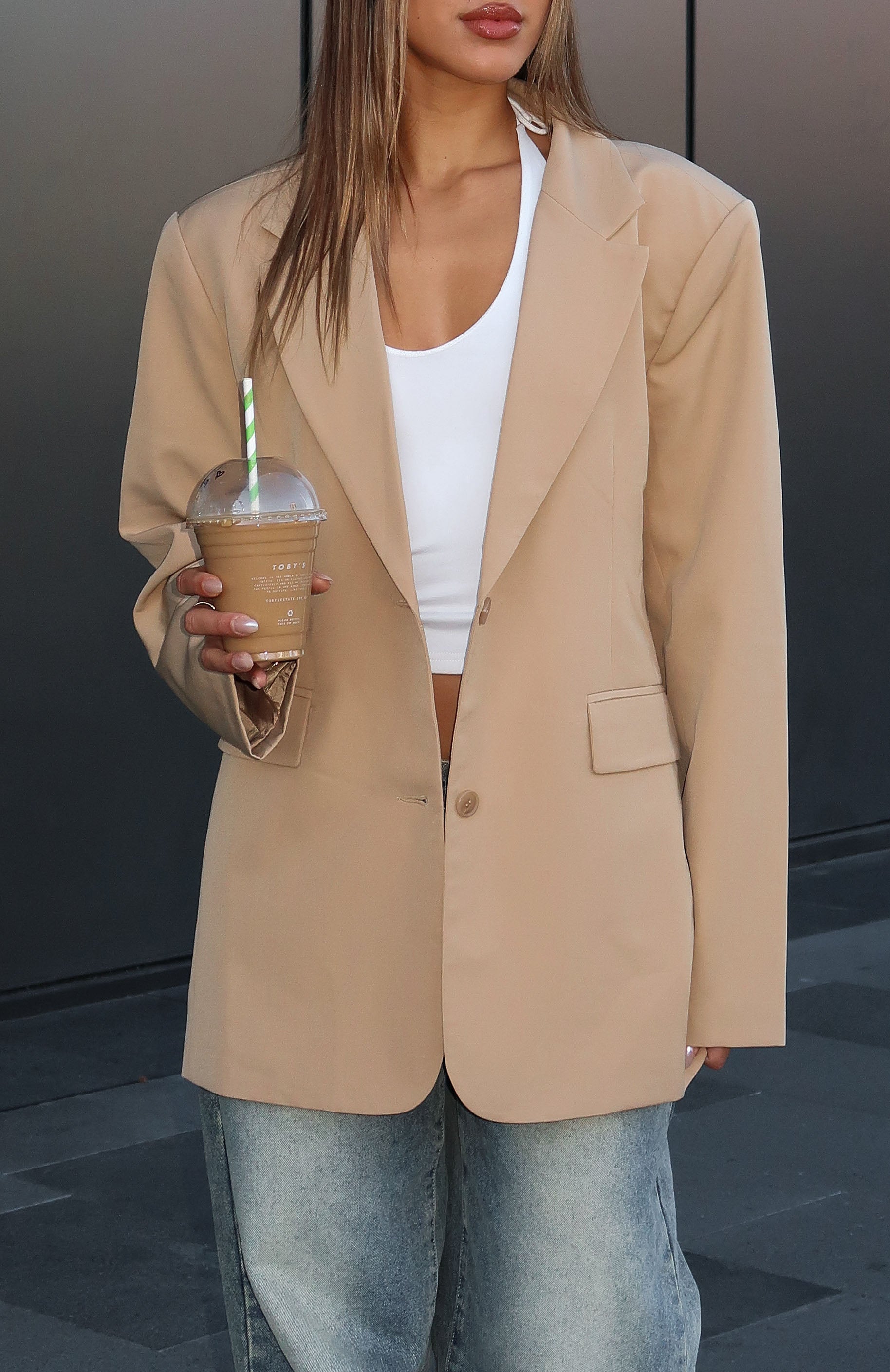 Catch Me Now Oversized Blazer Sand - Image 2