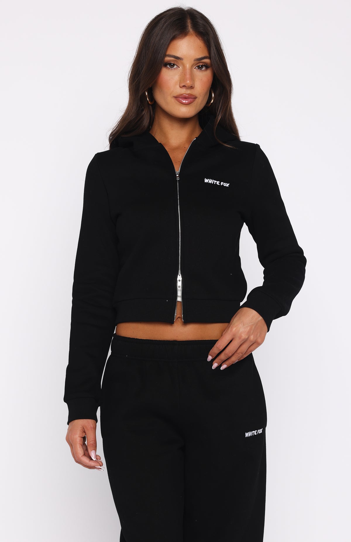 Comfy And Cute Slim Zip Front Hoodie Black - Image 2