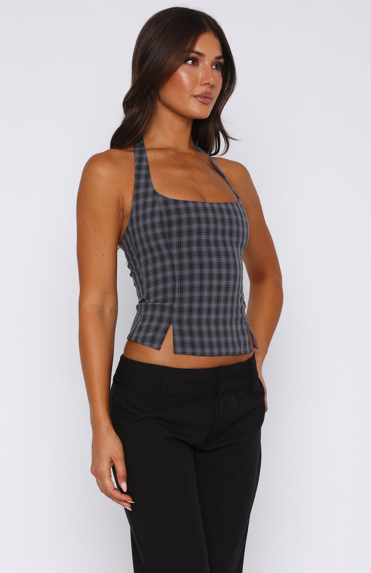 Don't Wanna Wait Halter Top Midnight Tartan - Image 3