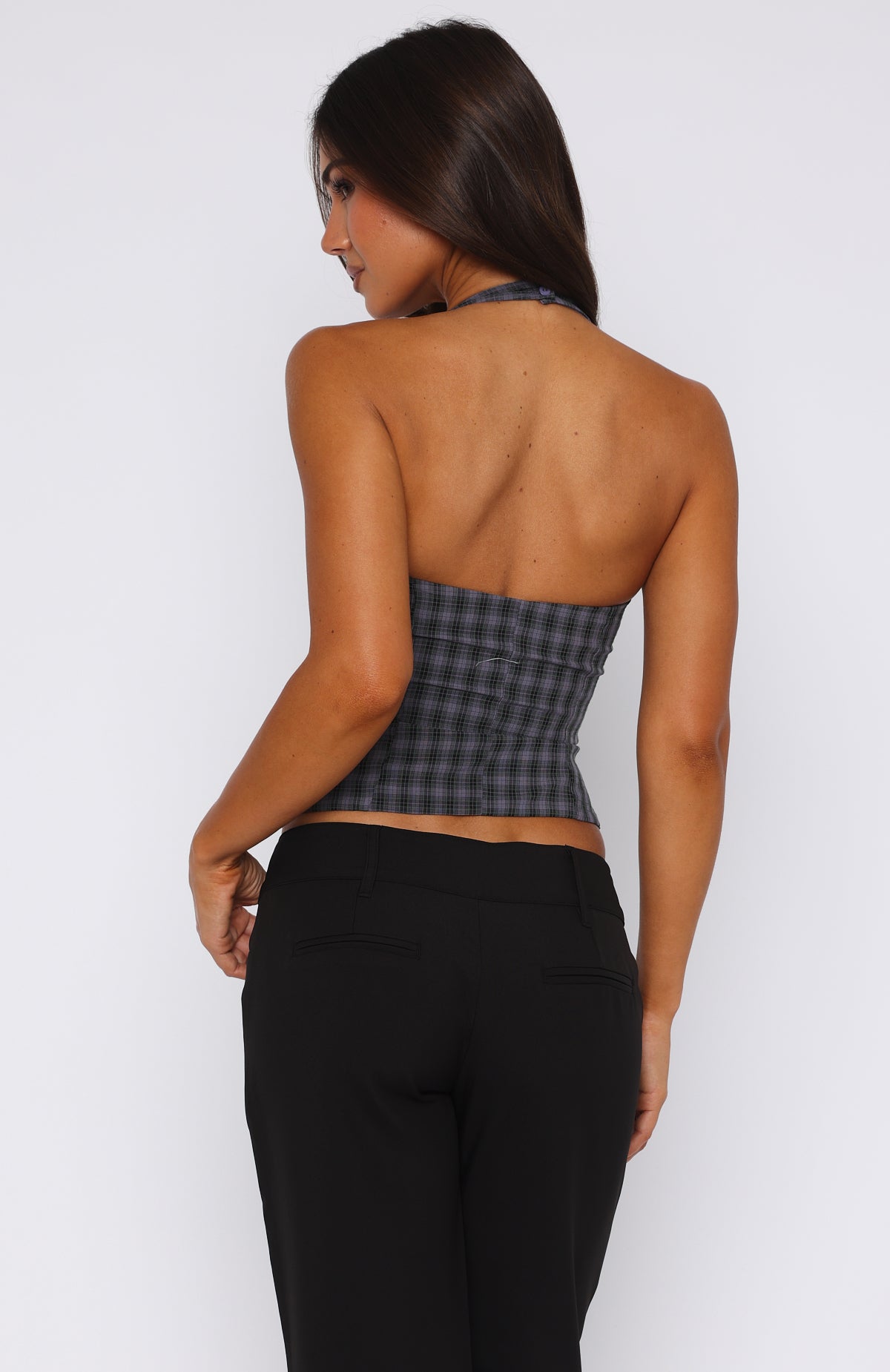 Don't Wanna Wait Halter Top Midnight Tartan - Image 4