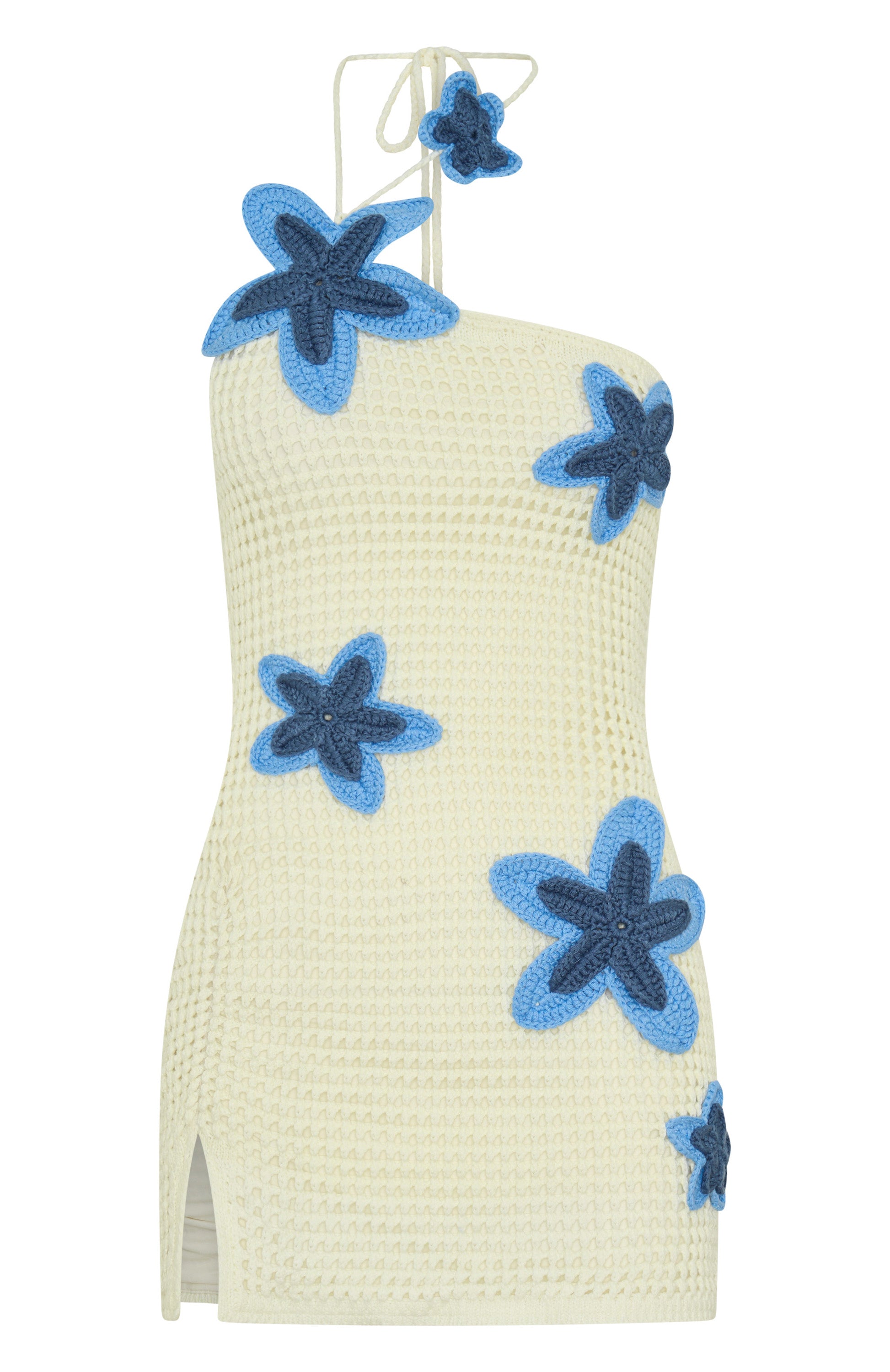If The Time Is Right Crochet Mini Dress Cream/Blue - Image 6
