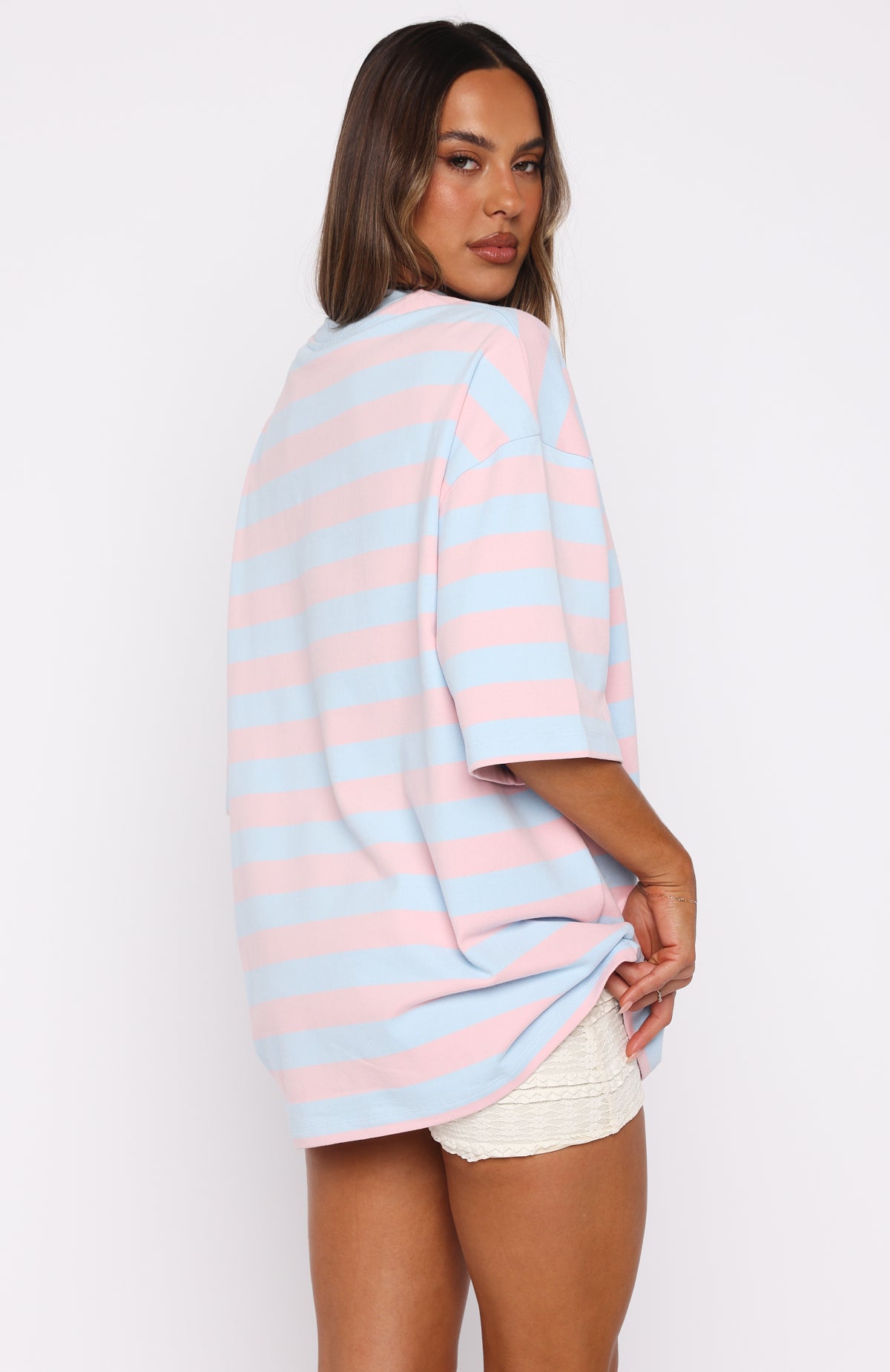 In The Valley Oversized Tee Blue/Pink Stripe - Image 4