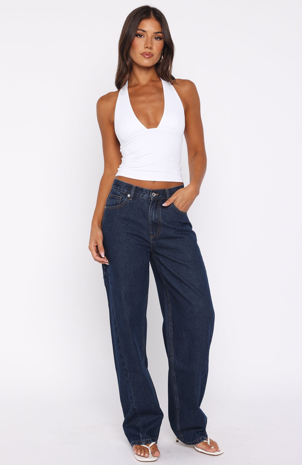 Kiara Mid Rise Barrel Leg Jeans Dark Blue - Image 2