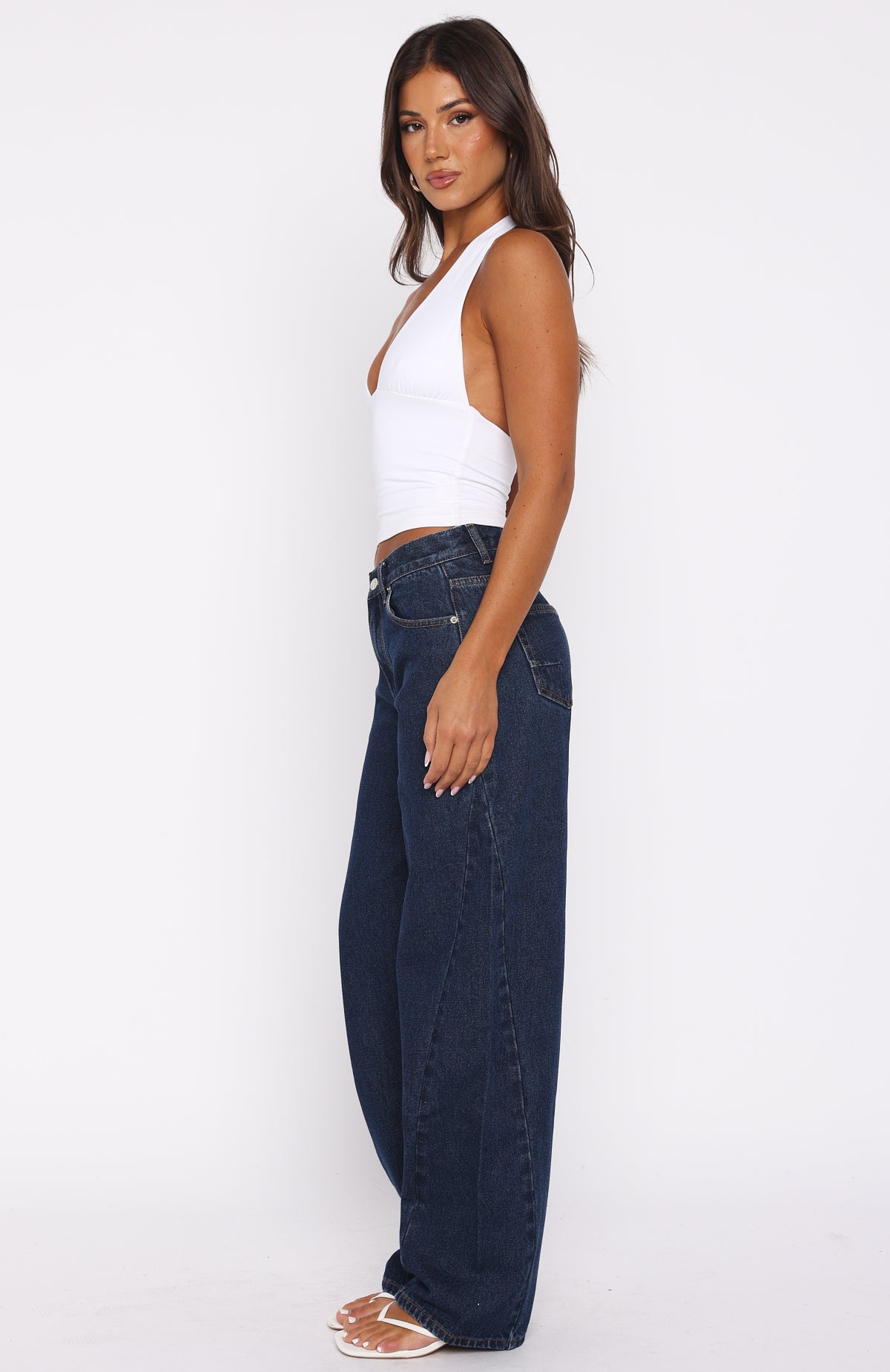 Kiara Mid Rise Barrel Leg Jeans Dark Blue - Image 3