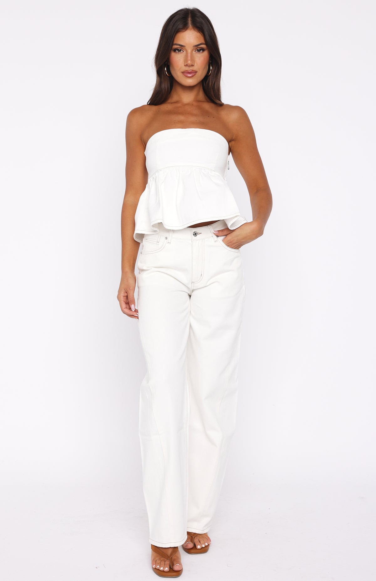 Kiara Mid Rise Barrel Leg Jeans Off White - Image 2