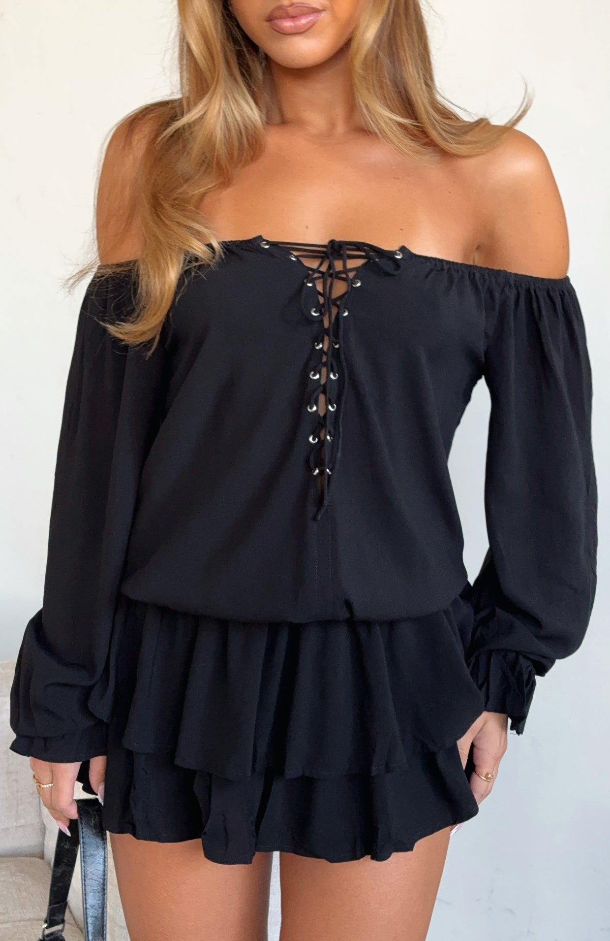 Let Me Long Sleeve Mini Dress Black - Image 2