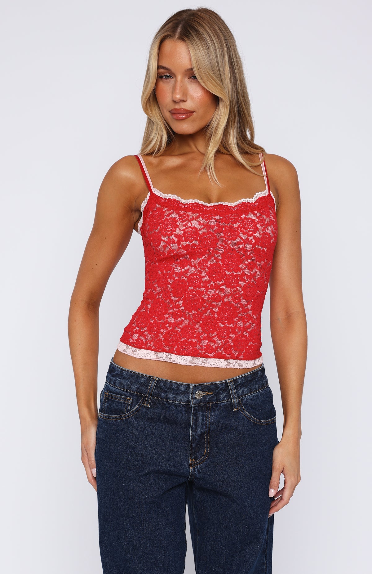 Lots Of Lust Lace Cami Red - Image 2