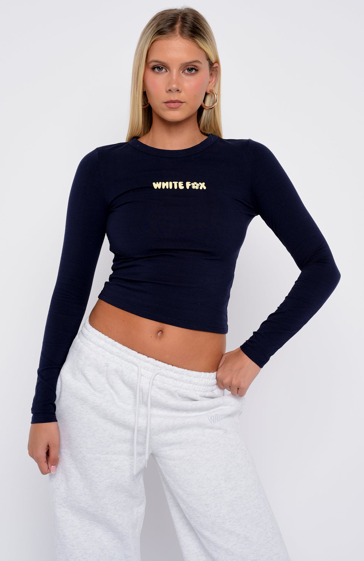 Love Addiction Long Sleeve Baby Tee Navy - Image 3
