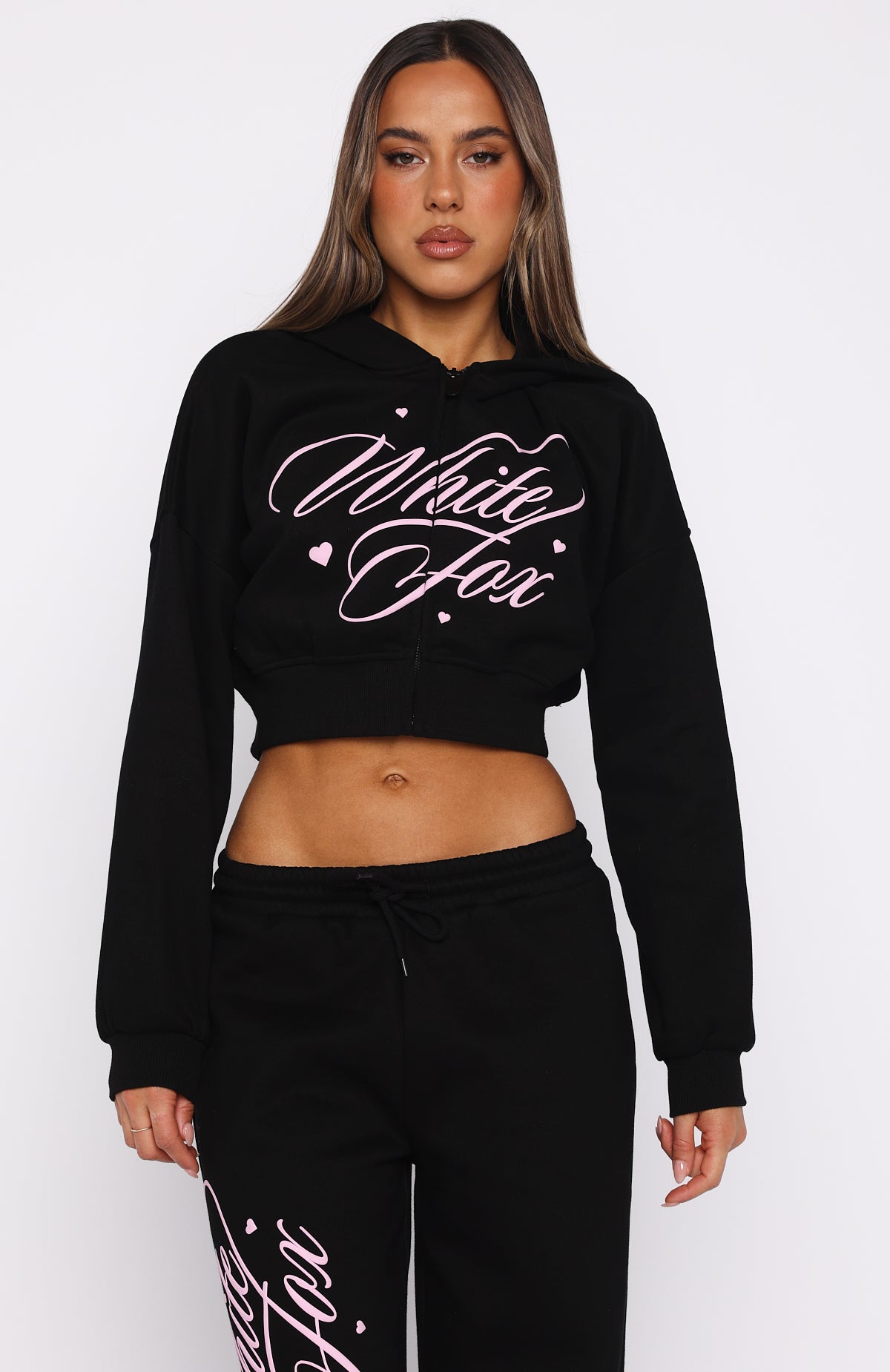 Love You Regardless Cropped Zip Front Hoodie Black - Image 2
