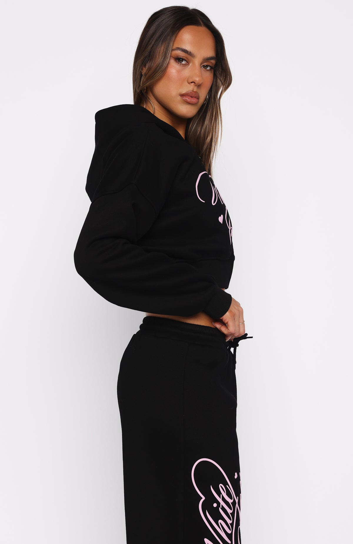 Love You Regardless Cropped Zip Front Hoodie Black - Image 3