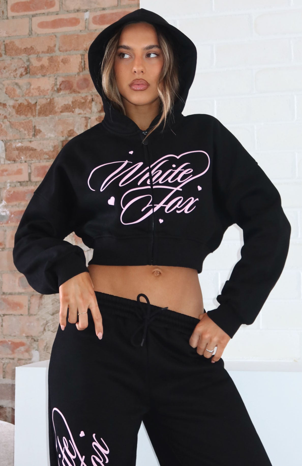 Love You Regardless Cropped Zip Front Hoodie Black
