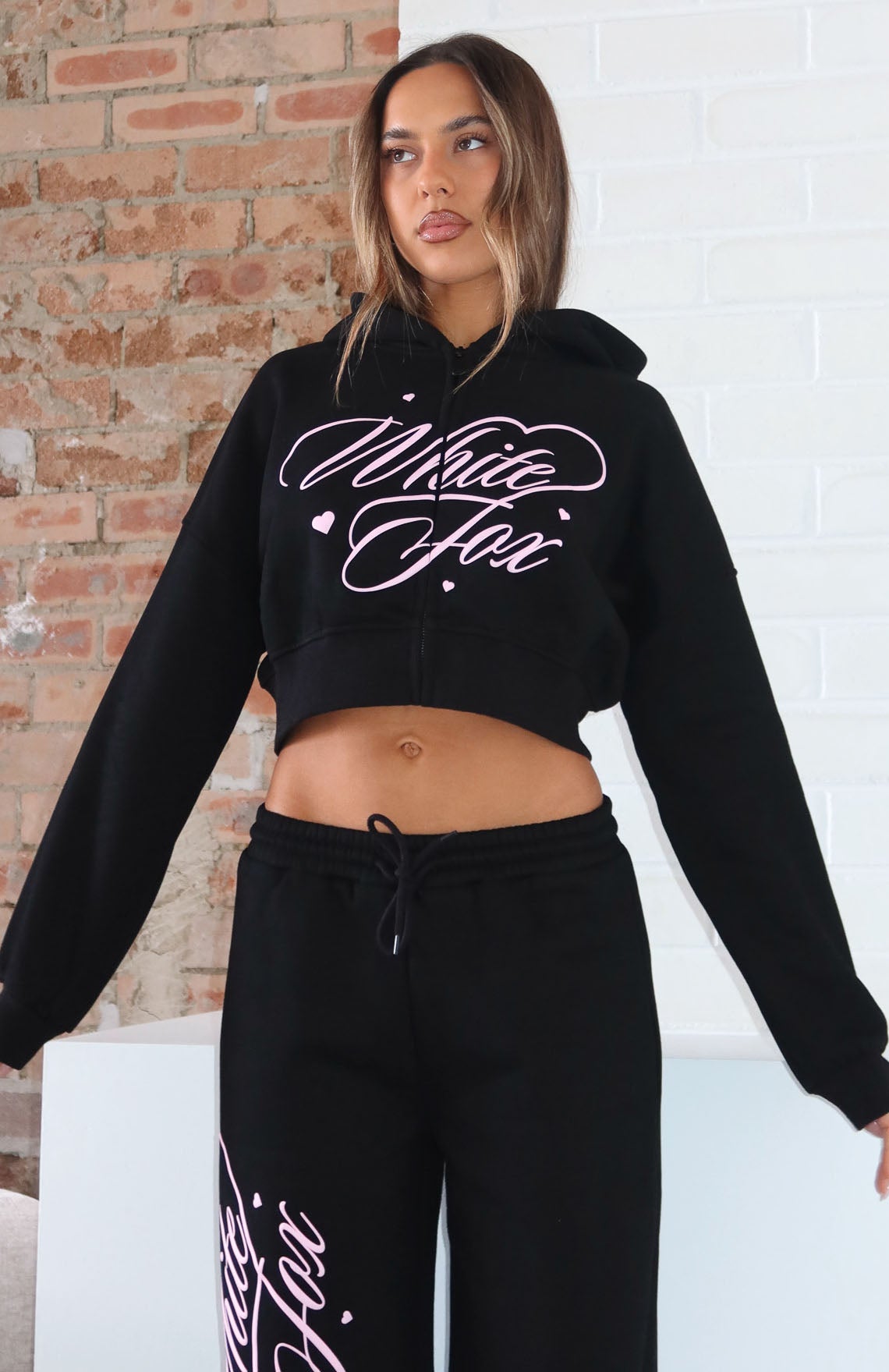 Love You Regardless Cropped Zip Front Hoodie Black - Image 6