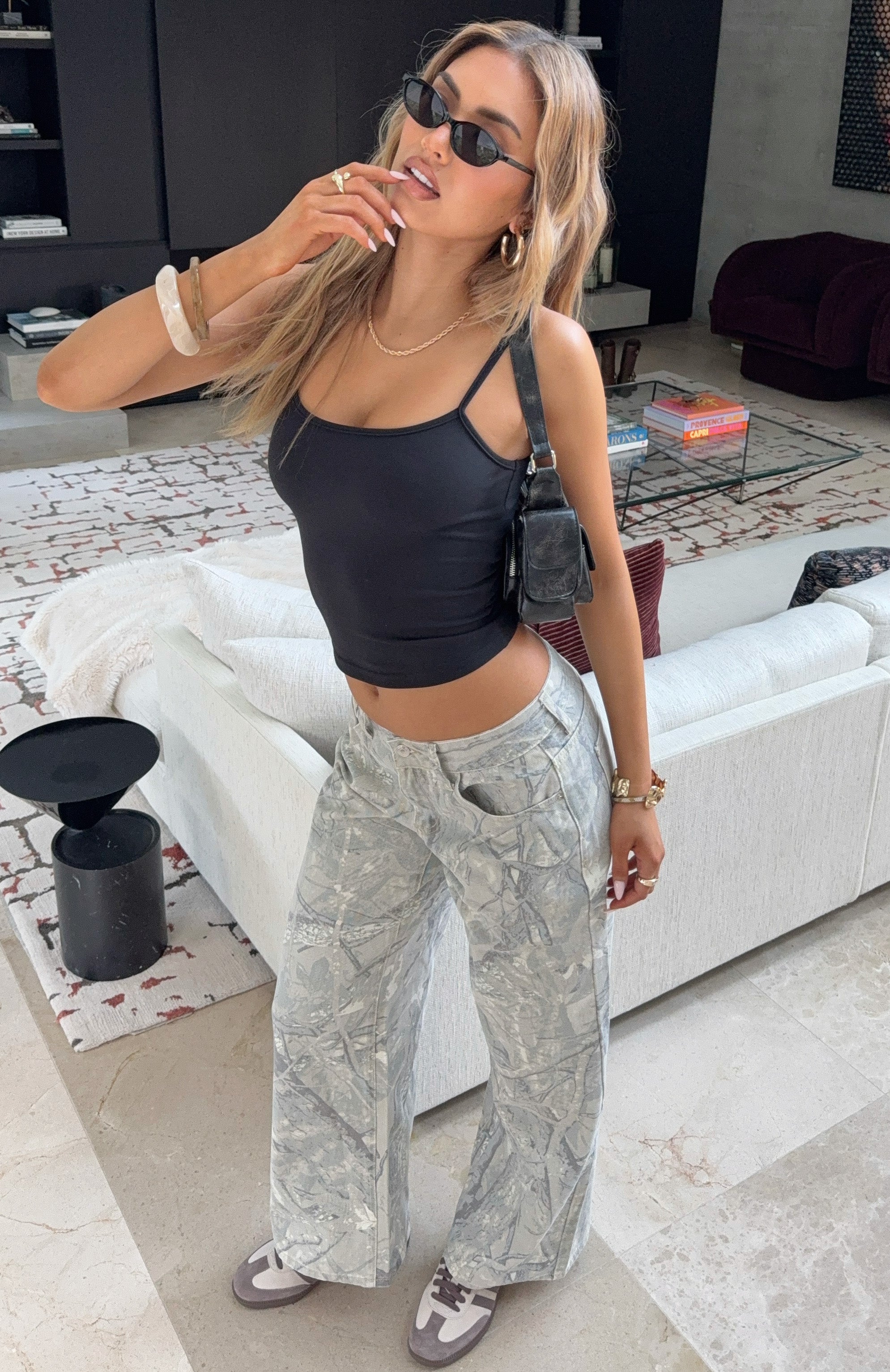 Maeve Low Rise Wide Leg Jeans Sand Camouflage - Image 5